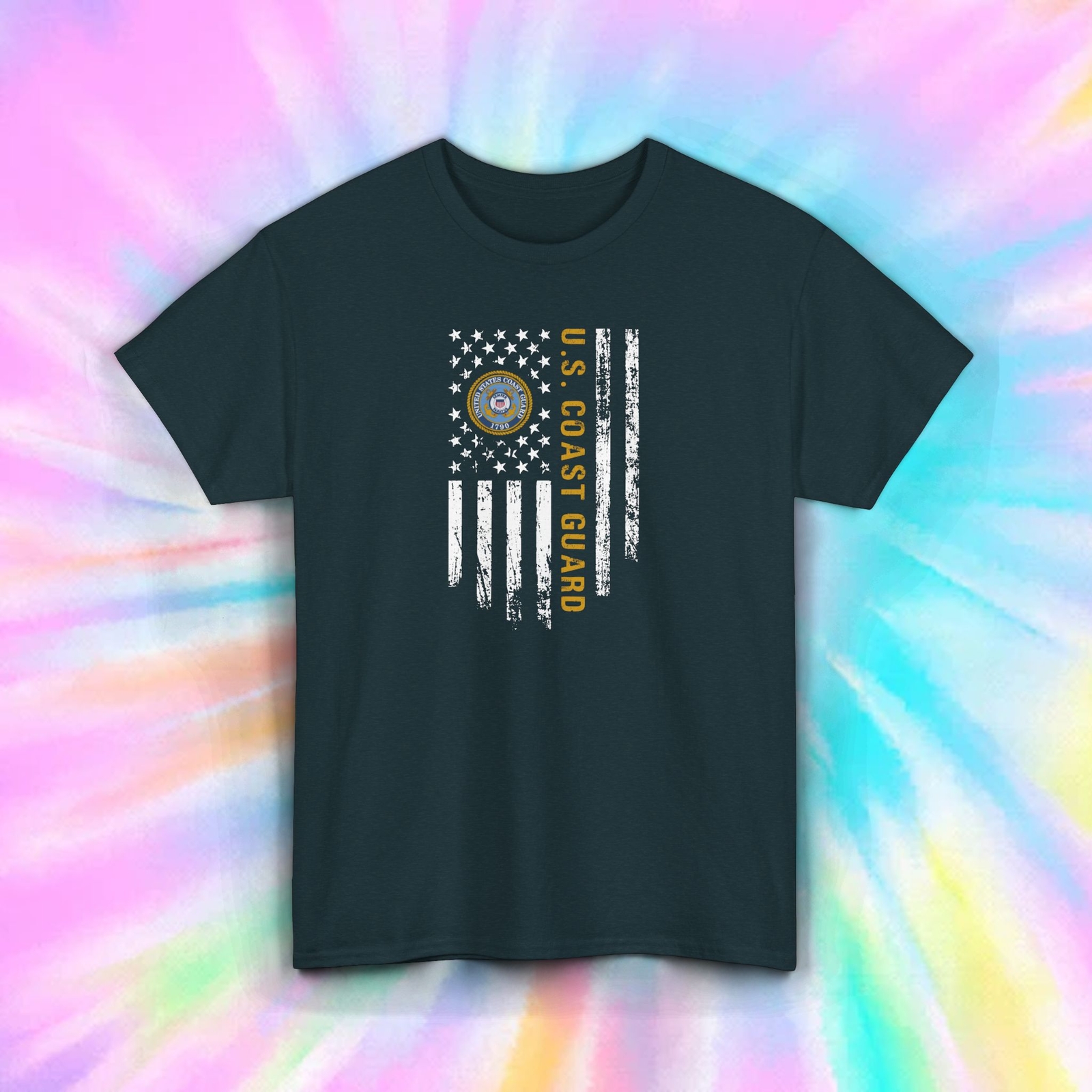 US Coast Guard T-Shirt Military Veteran Support Flag Graphic S-5XL