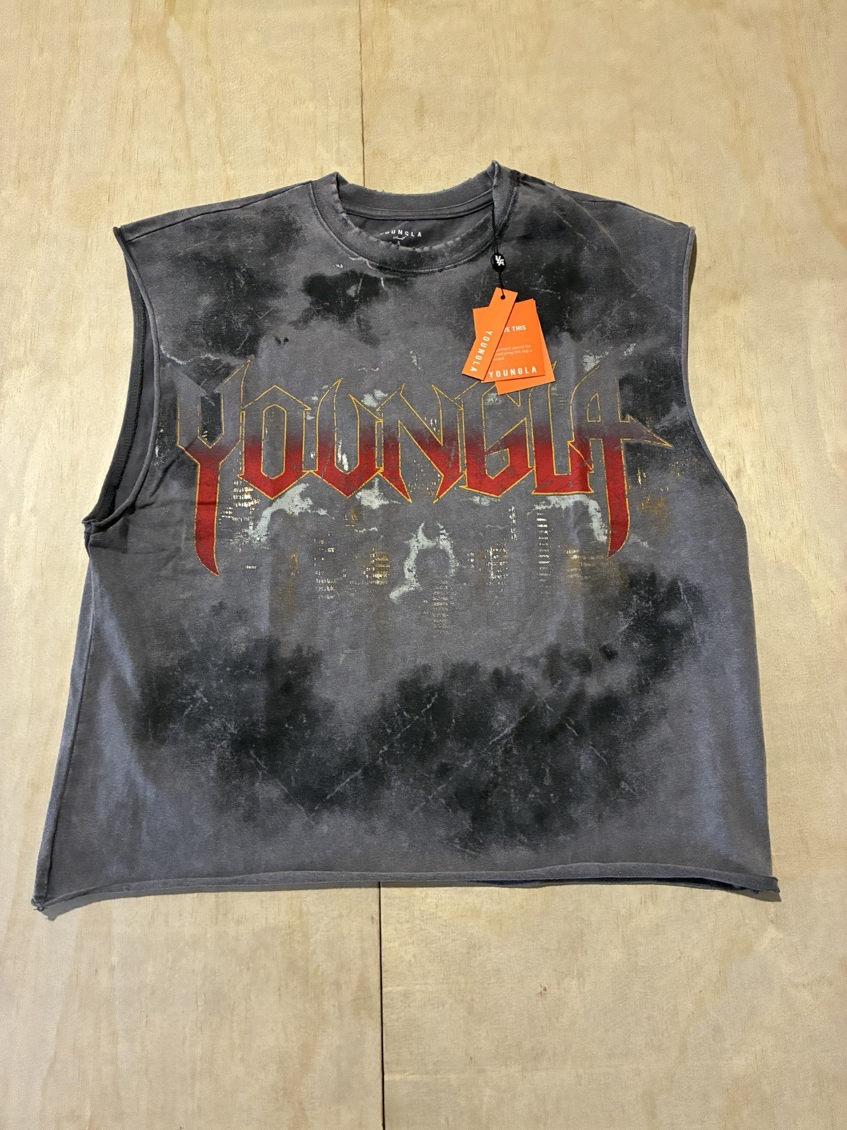 YoungLA Men 100% Cotton Tank Grey Wash Dark Night Graphic Cutoff Small gallery
