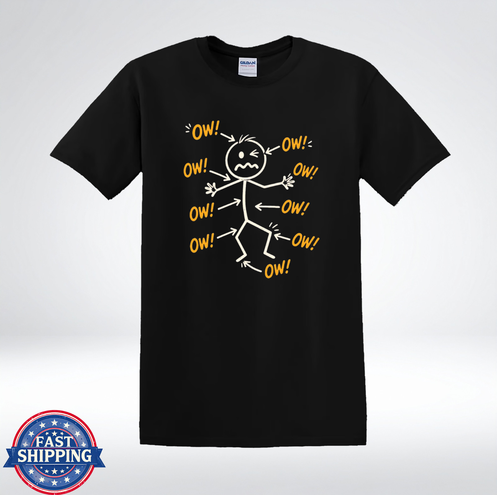 Funny OW Pain Stick Figure Shirt Body Ache Humor T-Shirt gallery