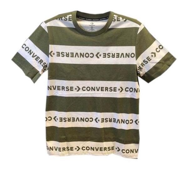 NWT CONVERSE MEN T-SHIRT #10020942-A02 M,L LARGE Chevron LOGO PRINT OLIVE
