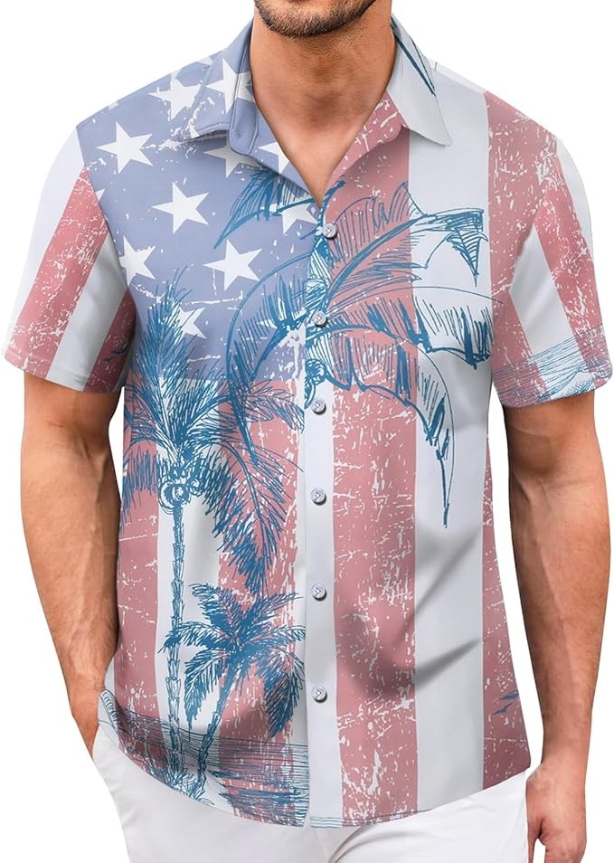 Mens Hawaiian Shirt Tropical Floral Short Sleeve Summer Beach Button Down gallery