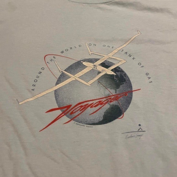 VTG 80s Voyager Around the World on One Tank of Gas glider aviation tshirt L USA gallery