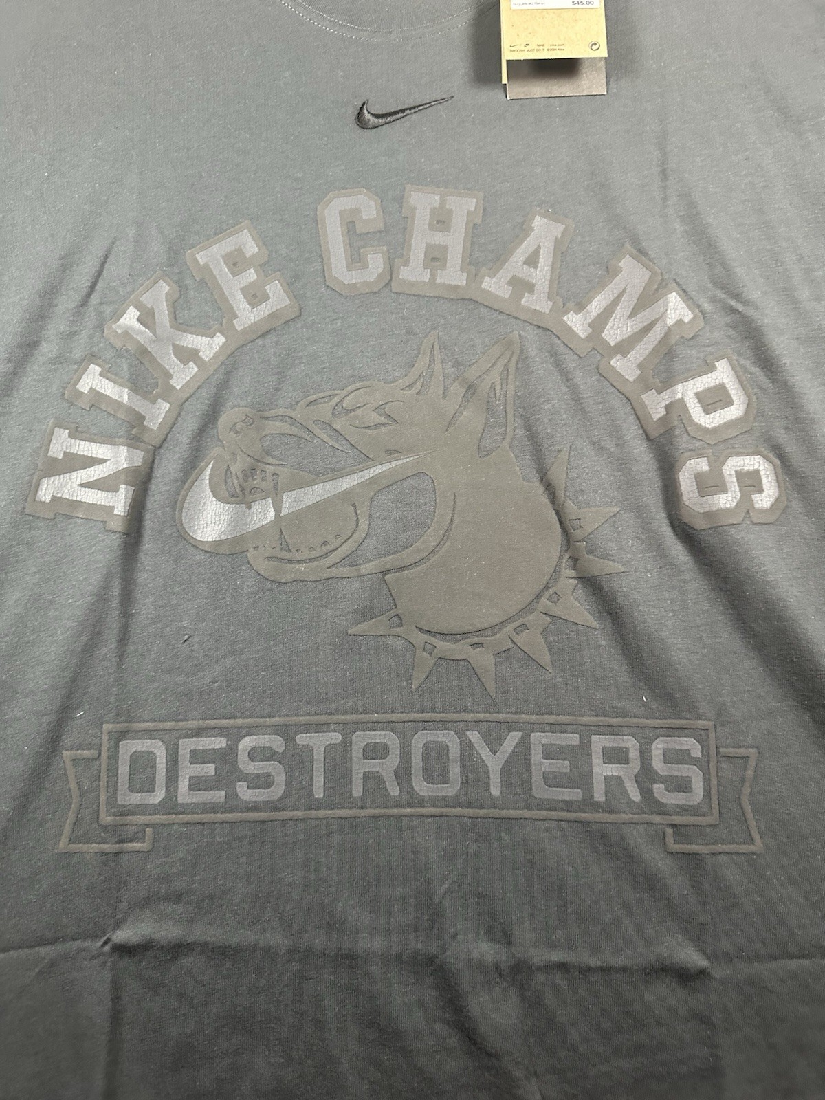 Nike T-Shirt Champs Destroyers Men XL Black Loose Fit Swoosh Cropped IH7618 New gallery