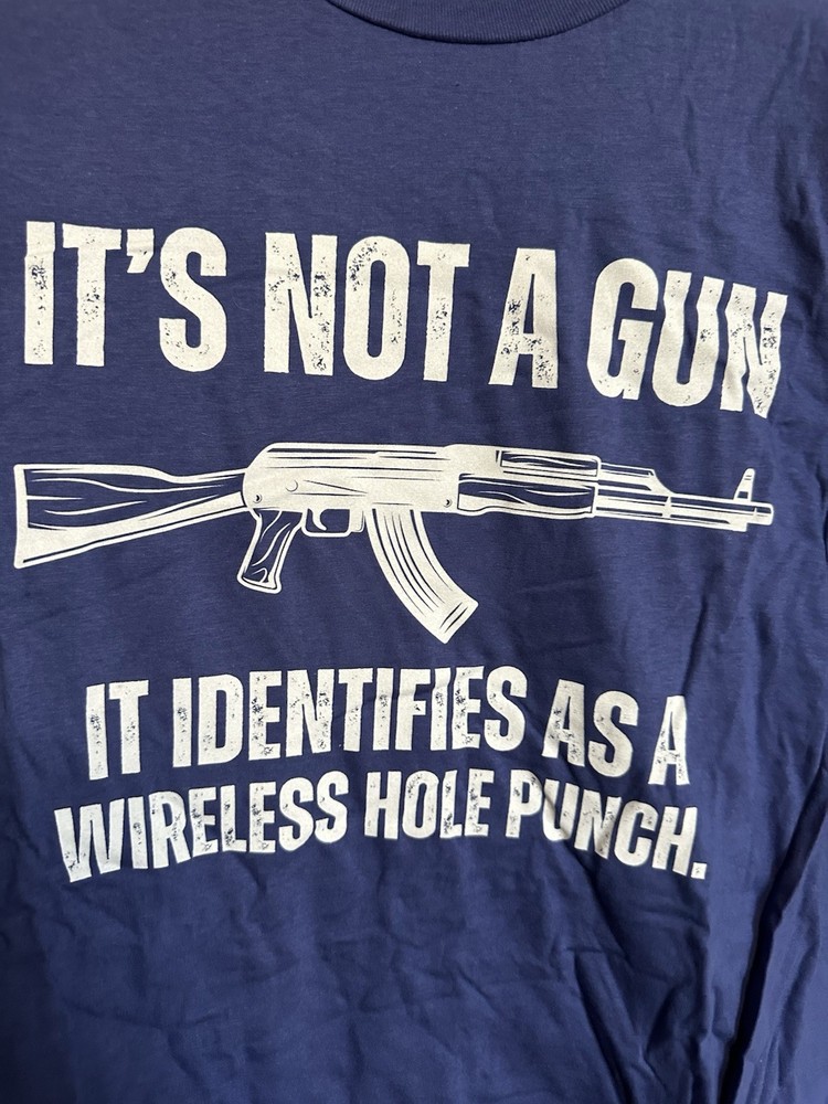 My Gun Identifies As As Wireless Hole Punch Funny Conservative Gun Tee 3XL Blue