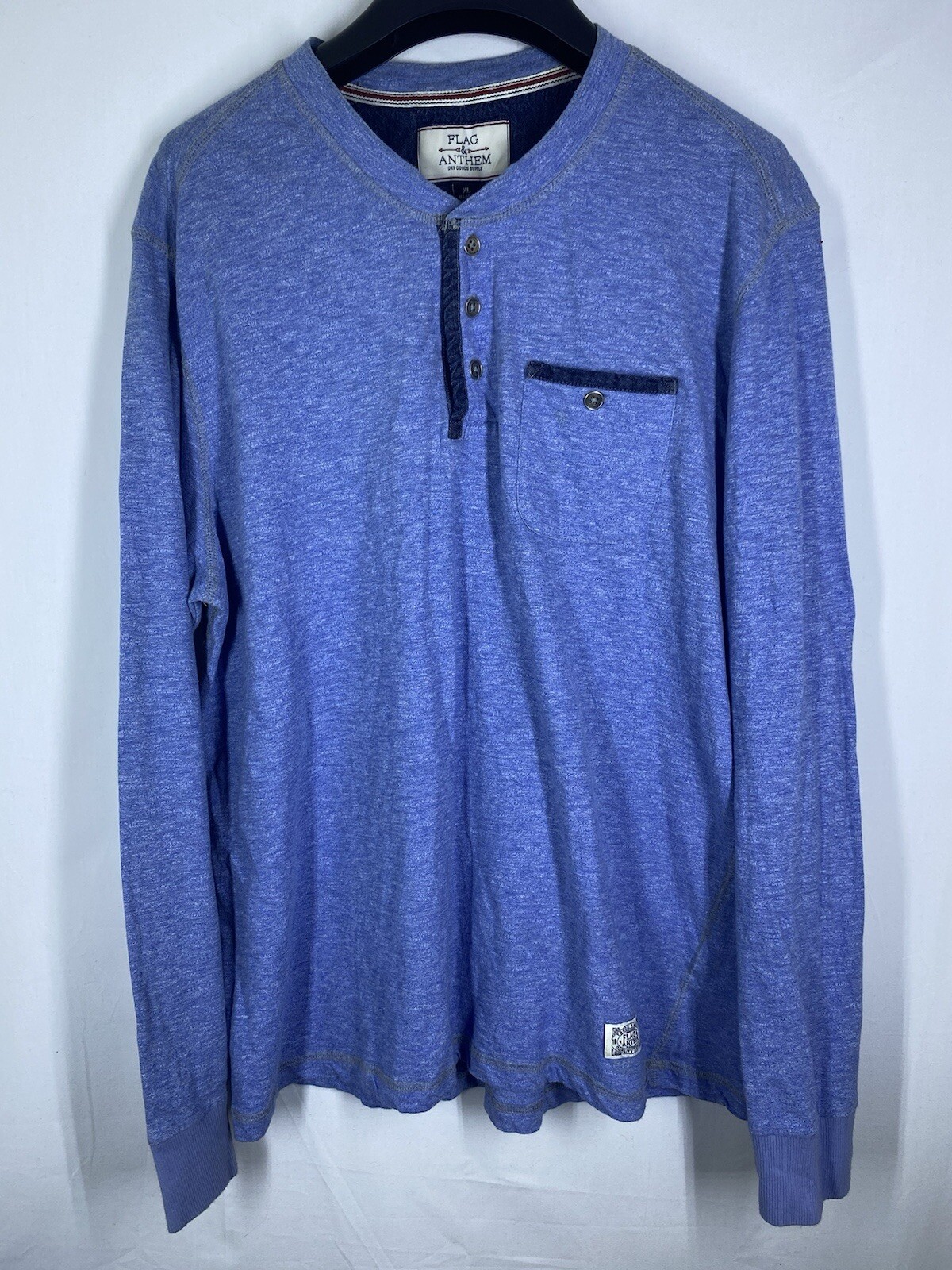 Flag & Anthem Henley Mens XL Blue Performance Stretch Button Long Sleeve Shirt