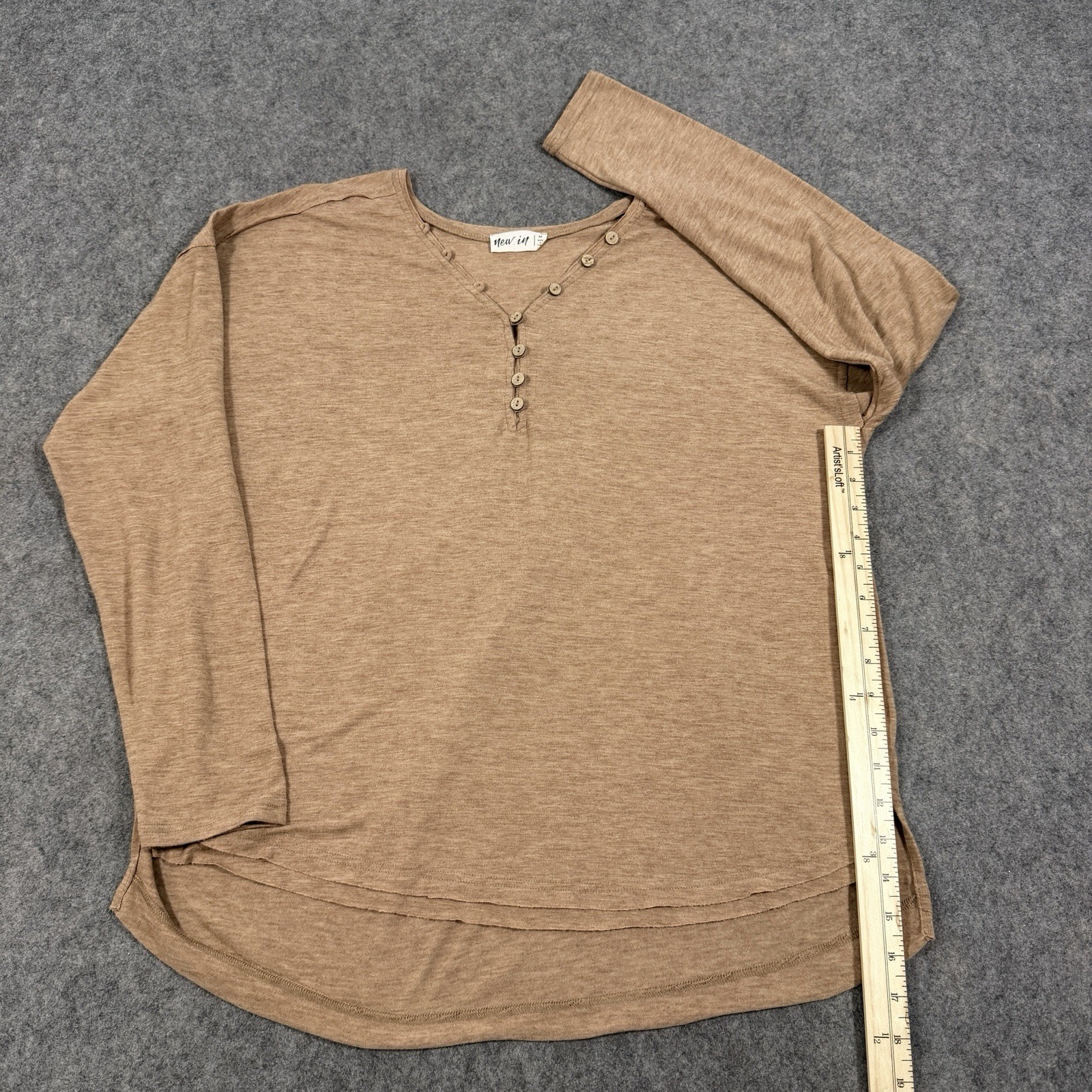 New In Button Stretch Casual Long-Sleeve T-Shirt Fits Women's Size Medium Brown gallery