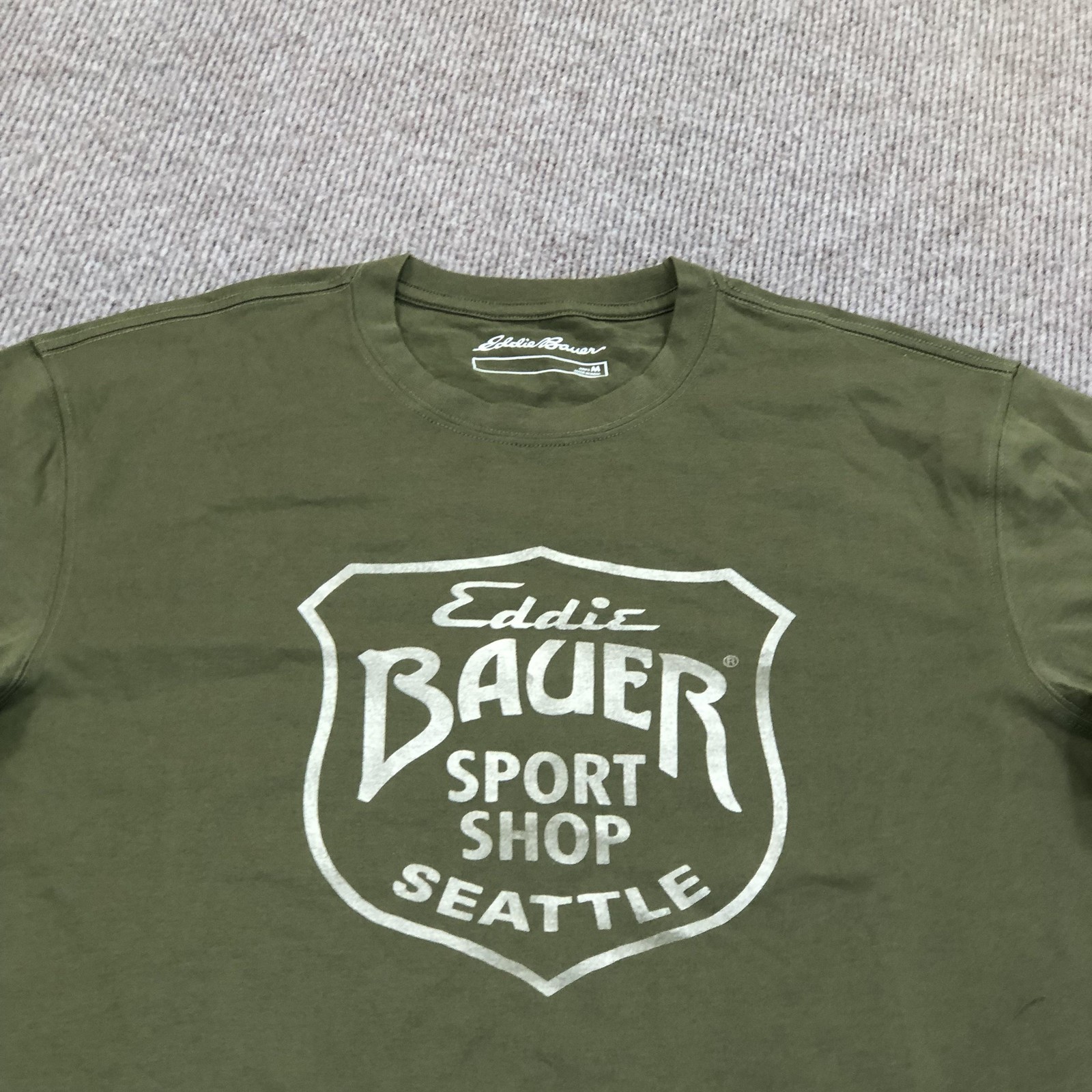 Eddie Bauer Shirt Mens Medium Green Sport Shop Seattle Logo Graphic Tee Tagless gallery