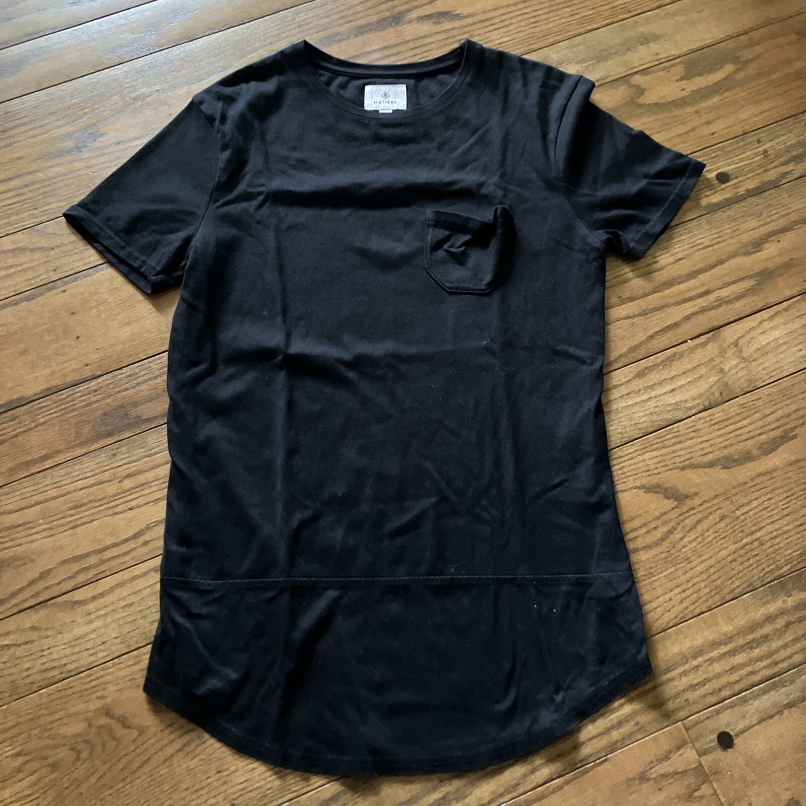 Matiere Men’s Tee T Shirt Pocket Long Asymmetrical Hem Cotton Silk Blend