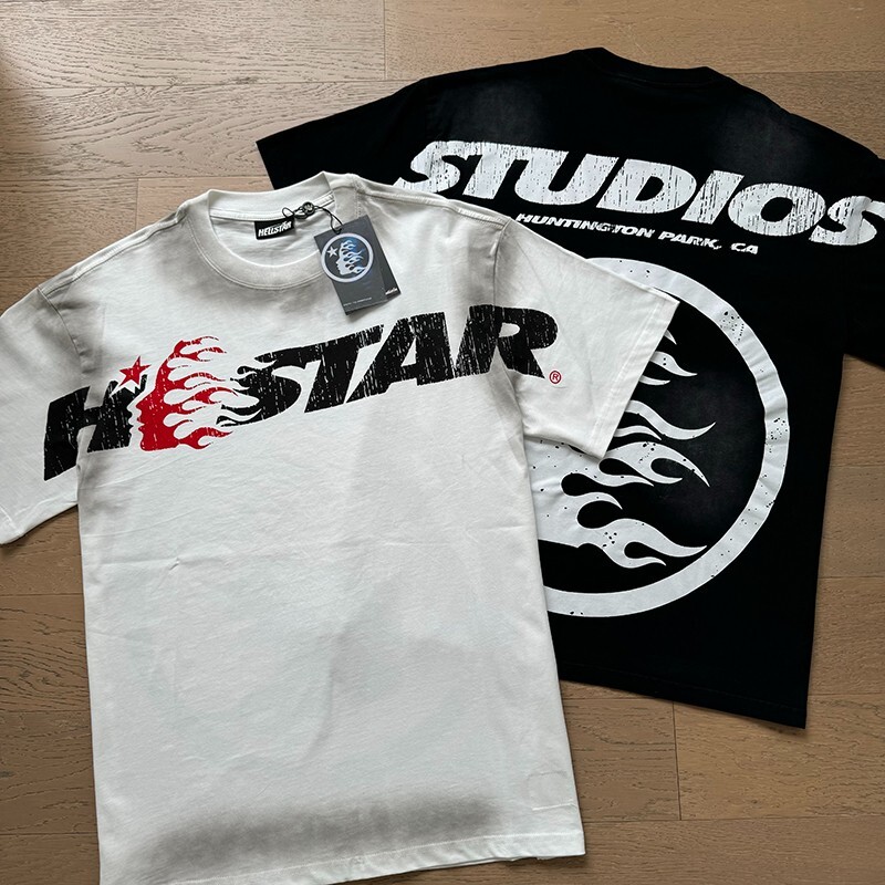 HELL STUDIOS STAR INS Same Style Big Logo Cotton Tee Wash Black T-shirt 2 Color