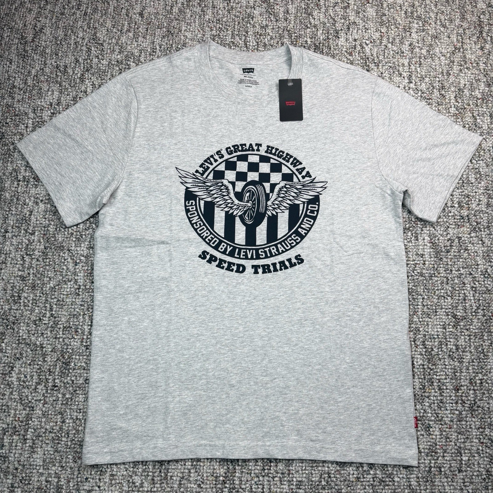 Levis Shirt Mens Small Relaxed Great Highway Speed Trials Short Sleeve Gray NWT gallery
