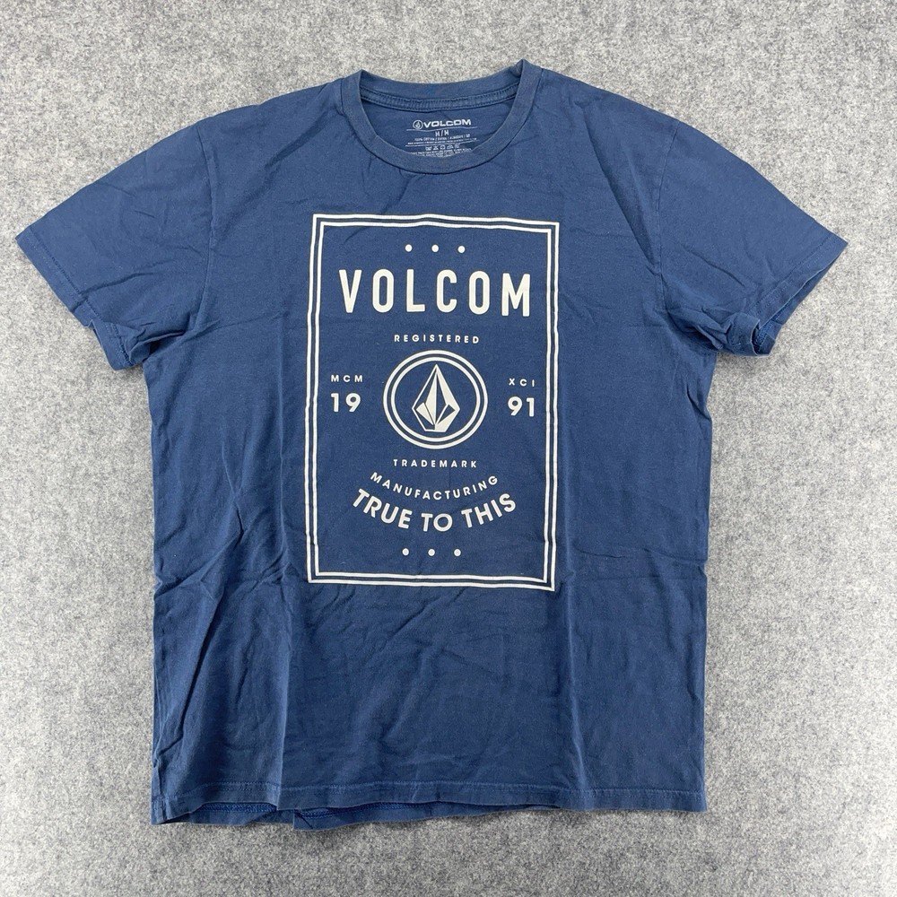 Volcom Mens T-Shirt Size Medium Blue Graphic Logo “True To This” Skate Surf