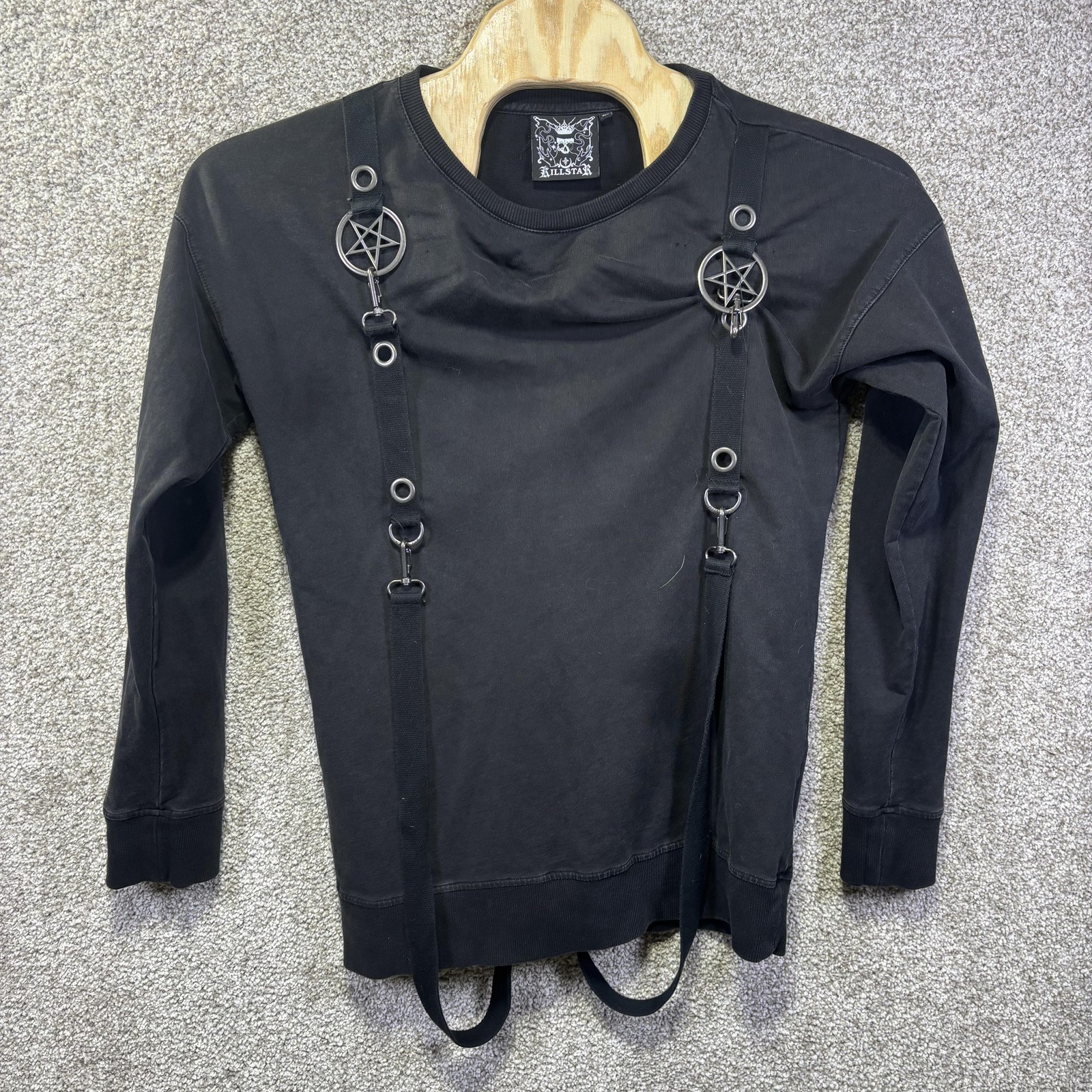 Killstar Shirt Mens Medium Black Strap Pentagram Goth Long Sleeve Occult Y2K Emo