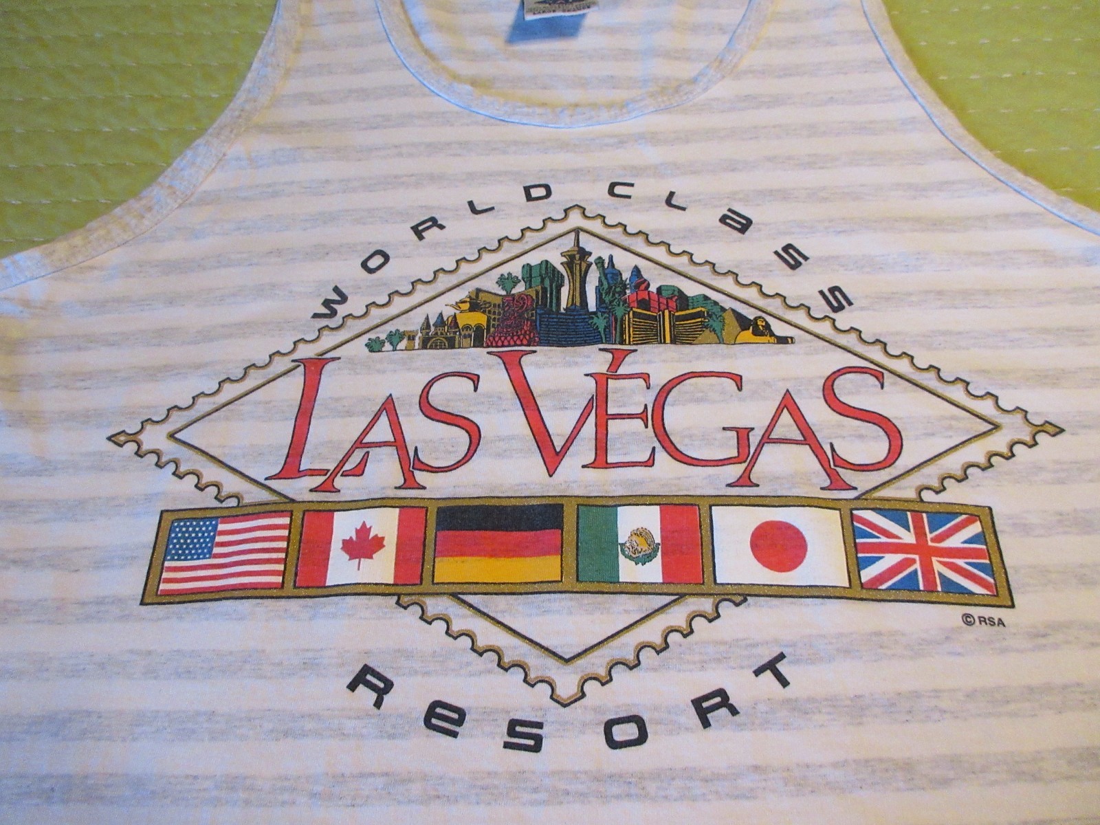 New 90's Vintage Size Large Las Vegas Striped Tank Top T-Shirt gallery