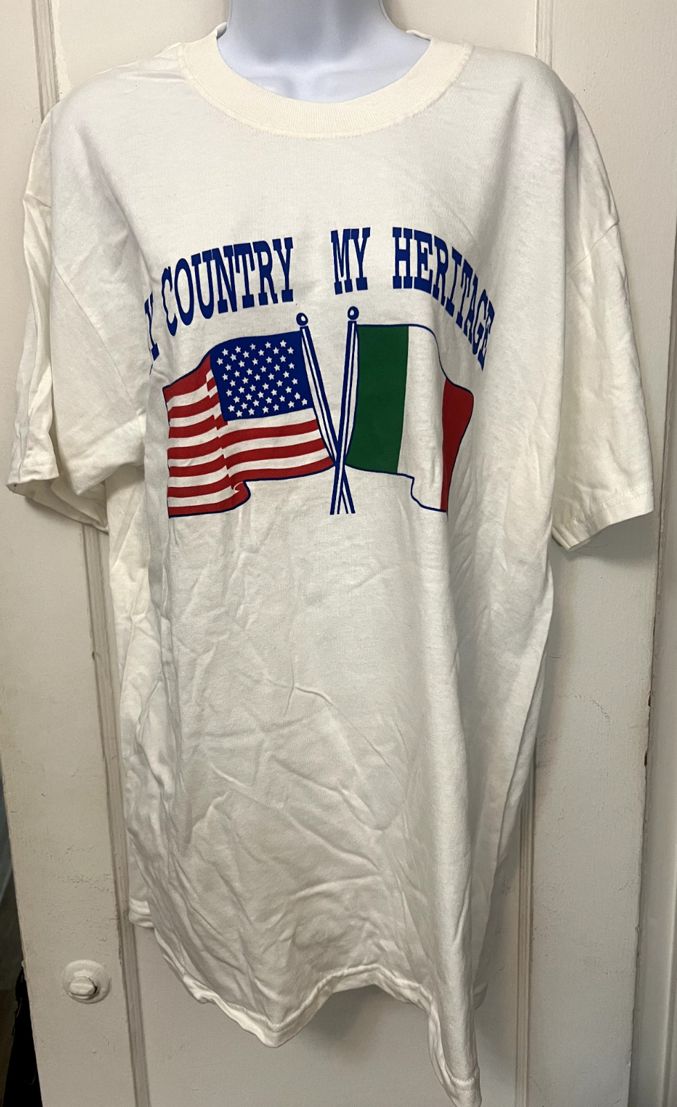 Vintage T-Shirt: MY COUNTRY MY HERITAGE – Italian American – Size: Large – NOS