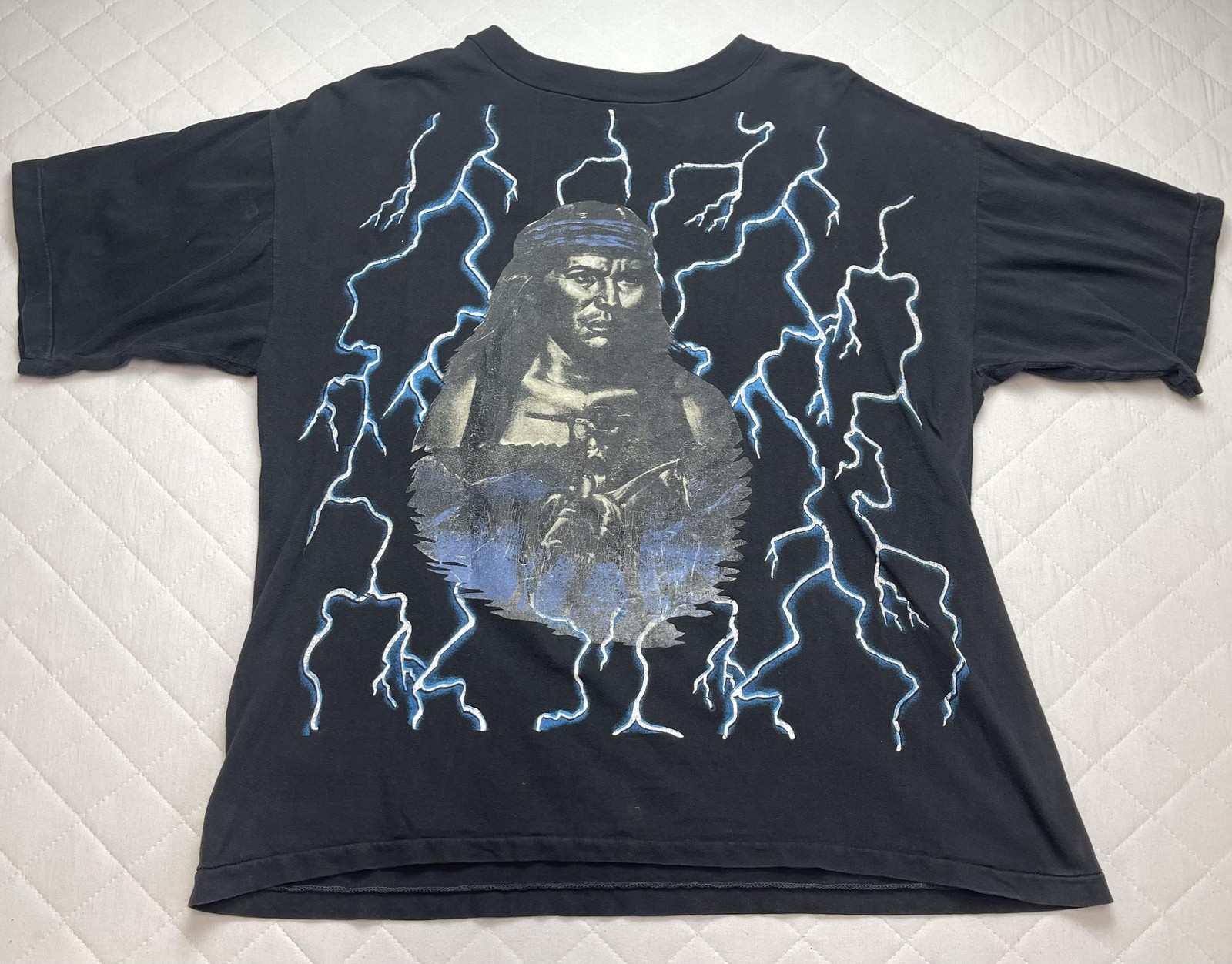 Vintage Native American Lightning Shirt Mens XL Black Rebal Double Sided 90s
