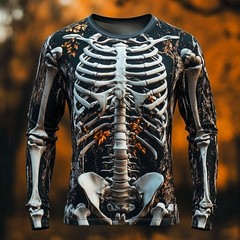 2025 Halloween Skeleton Print Long Sleeve T-shirt for Men Gothic Trendy Streetwe