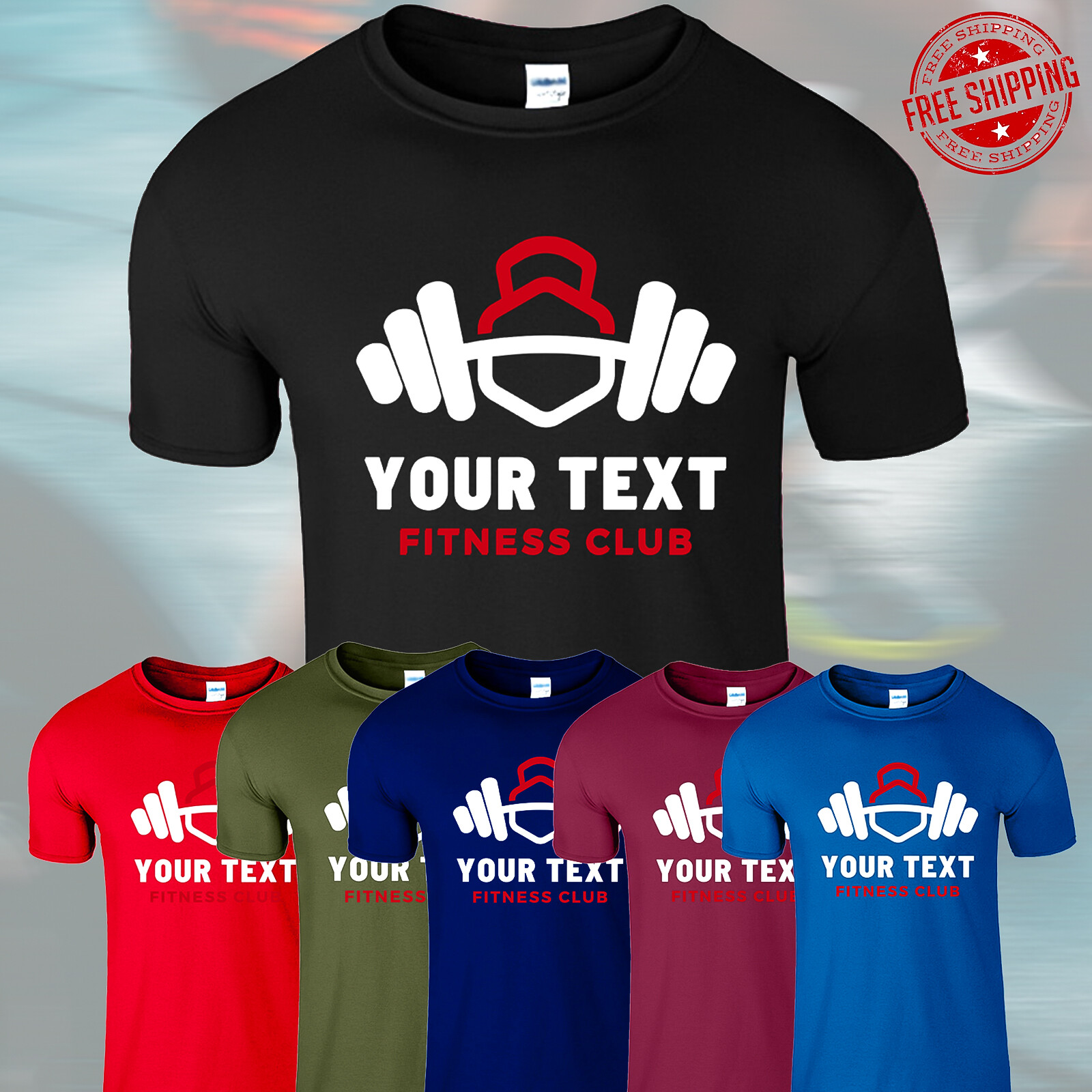 Personalized Custom Gym Fitness Club Mens TShirt Workout Exercise Muscle USA Tee