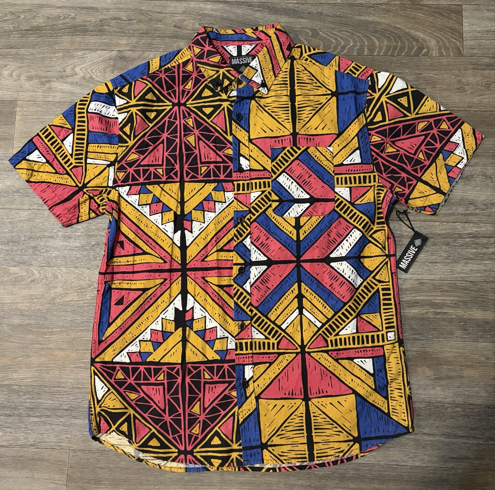Vintage 80s90s Style Geometric Shirt By Massive Size M Retro Geometric Throwback