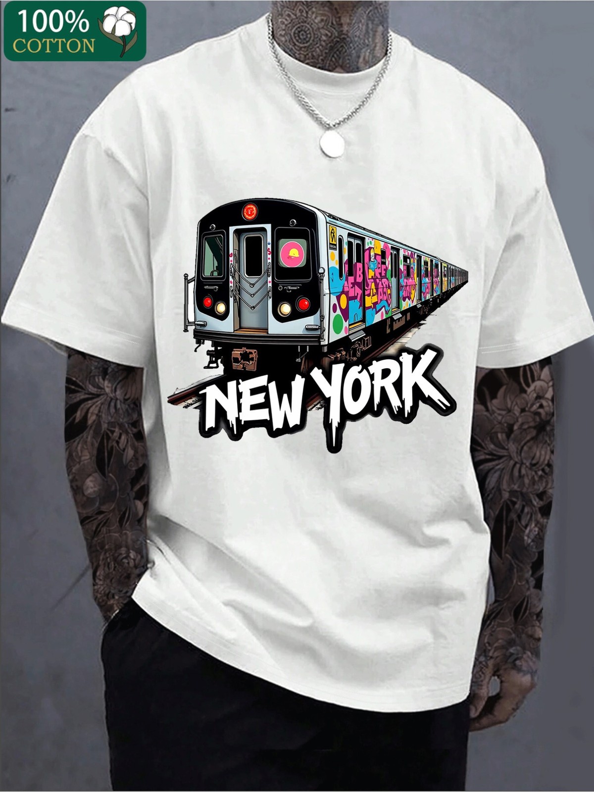 New York Subway Graffiti Graphic T-Shirt Urban Streetwear Casual Tee