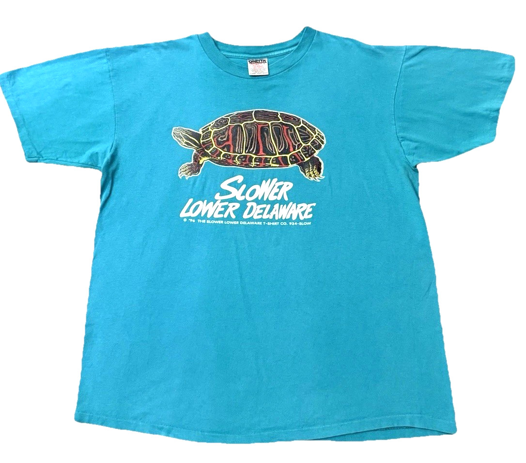 Vintage 1996 Slower Lower Delaware Turtle T-Shirt ONEITA XL Single-Stitch
