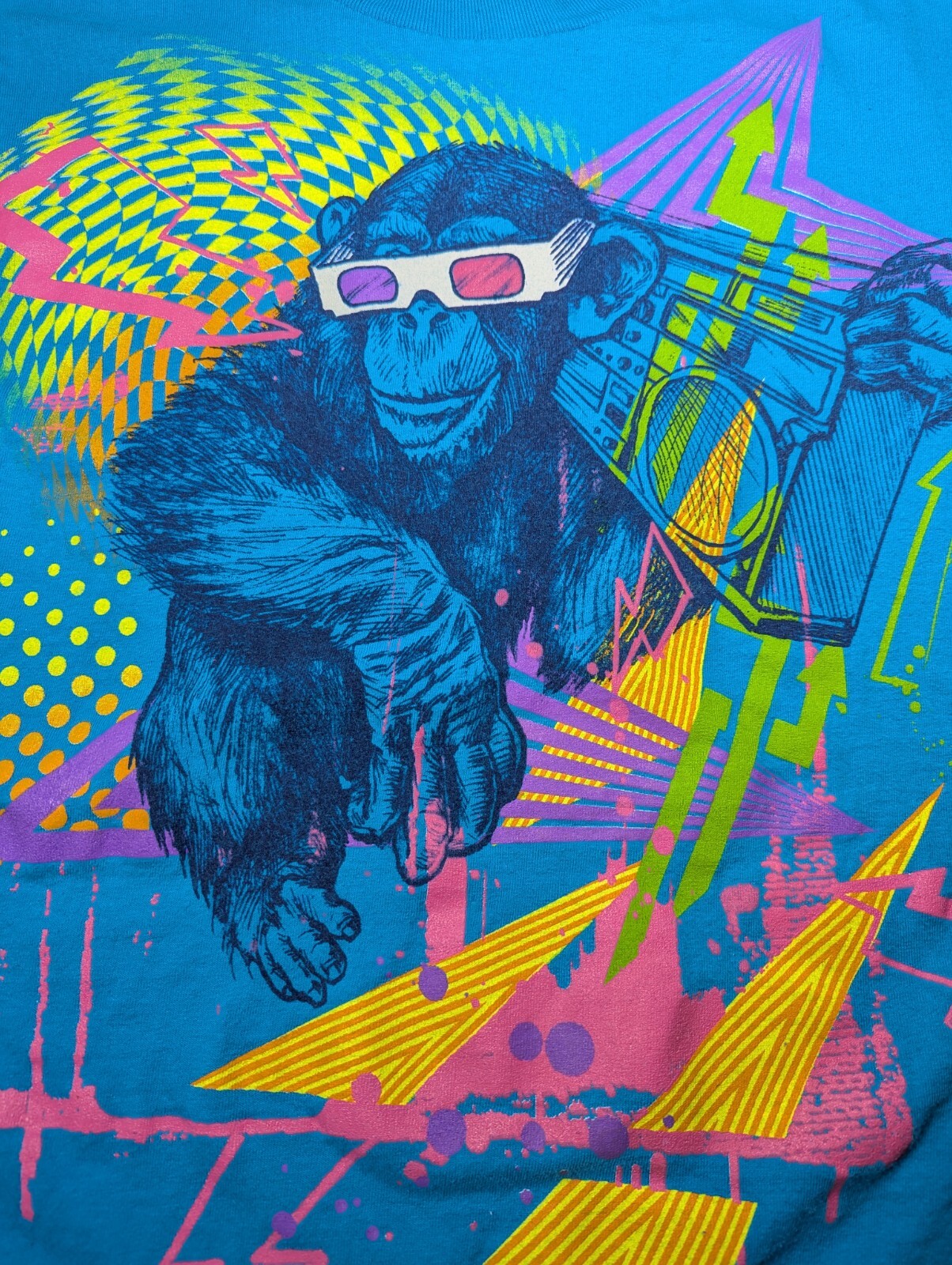 Vintage AAA T Shirt Small Raver Monkey Graphic Print Blue Tee Boom Box Music gallery