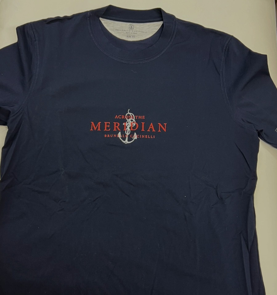 NEW Brunello Cucinelli Men's "Slim Fit" Graphic Logo Crewneck Tee Size M gallery