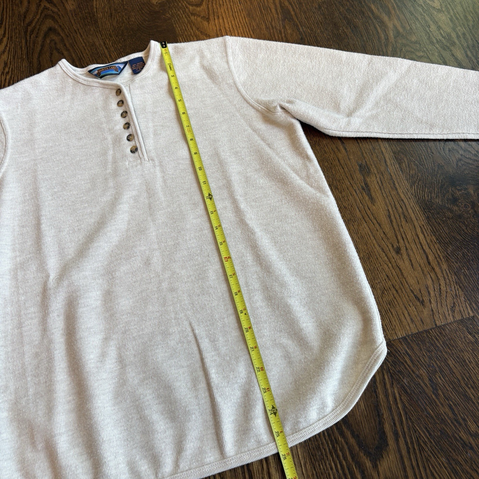 Vtg 90s Shaver Lake Knit Henley Mens S Cream Ribbed Thermal Pullover Sweater gallery