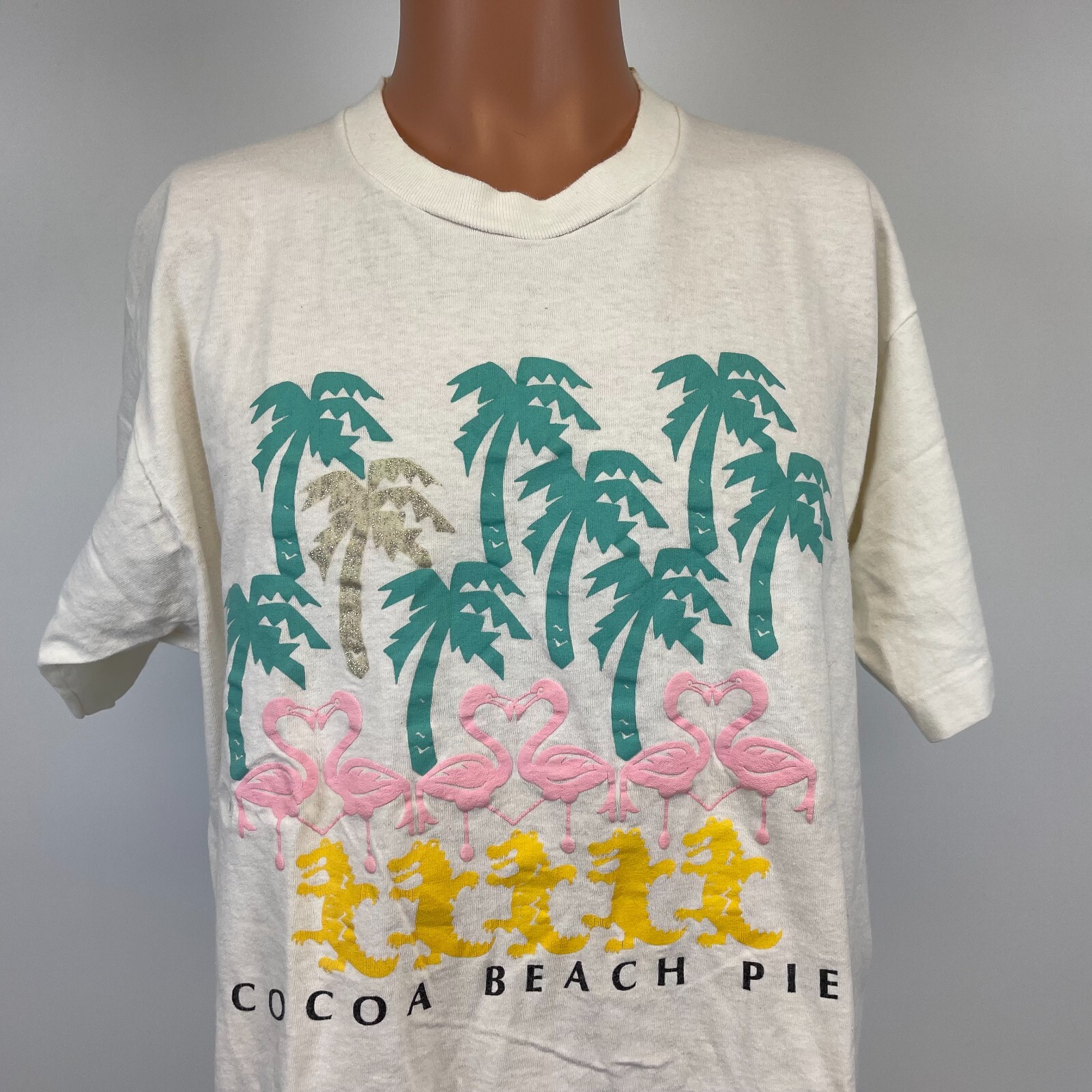 Coca Beach Pier Embossed Single Stitch T Shirt Vtg 90s Made In USA Size XL gallery