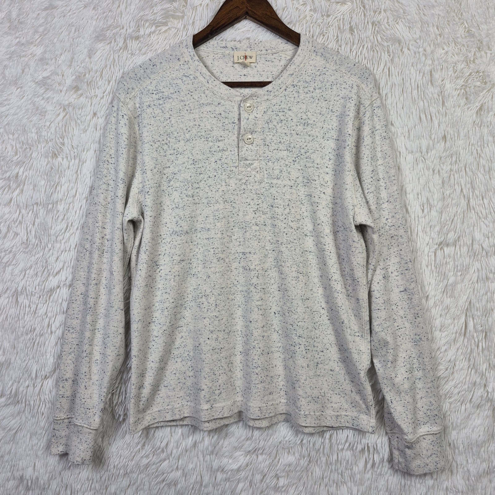 J Crew Heritage Brushed Jacquard Rib Knit Henley Mens M Beige Speckled Oarsman gallery
