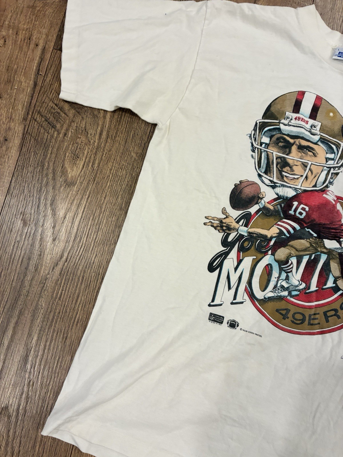 Vintage 90s Joe Montana San Francisco 49ers Salem Tshirt Size L Single Stitch gallery