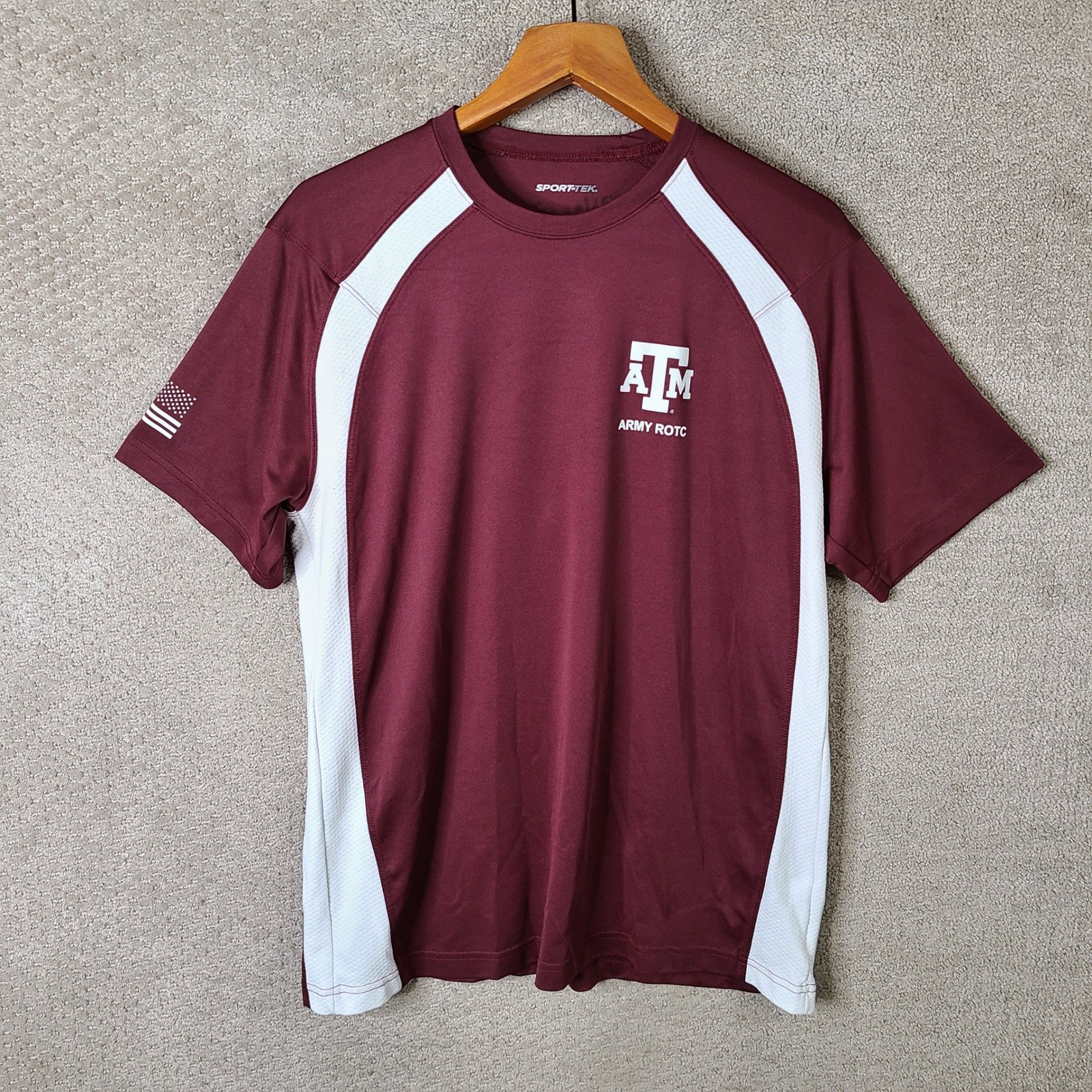 Army ROTC Shirt Mens Large Maroon Texas AandM Sport Tek Athletic Fit Polyester gallery