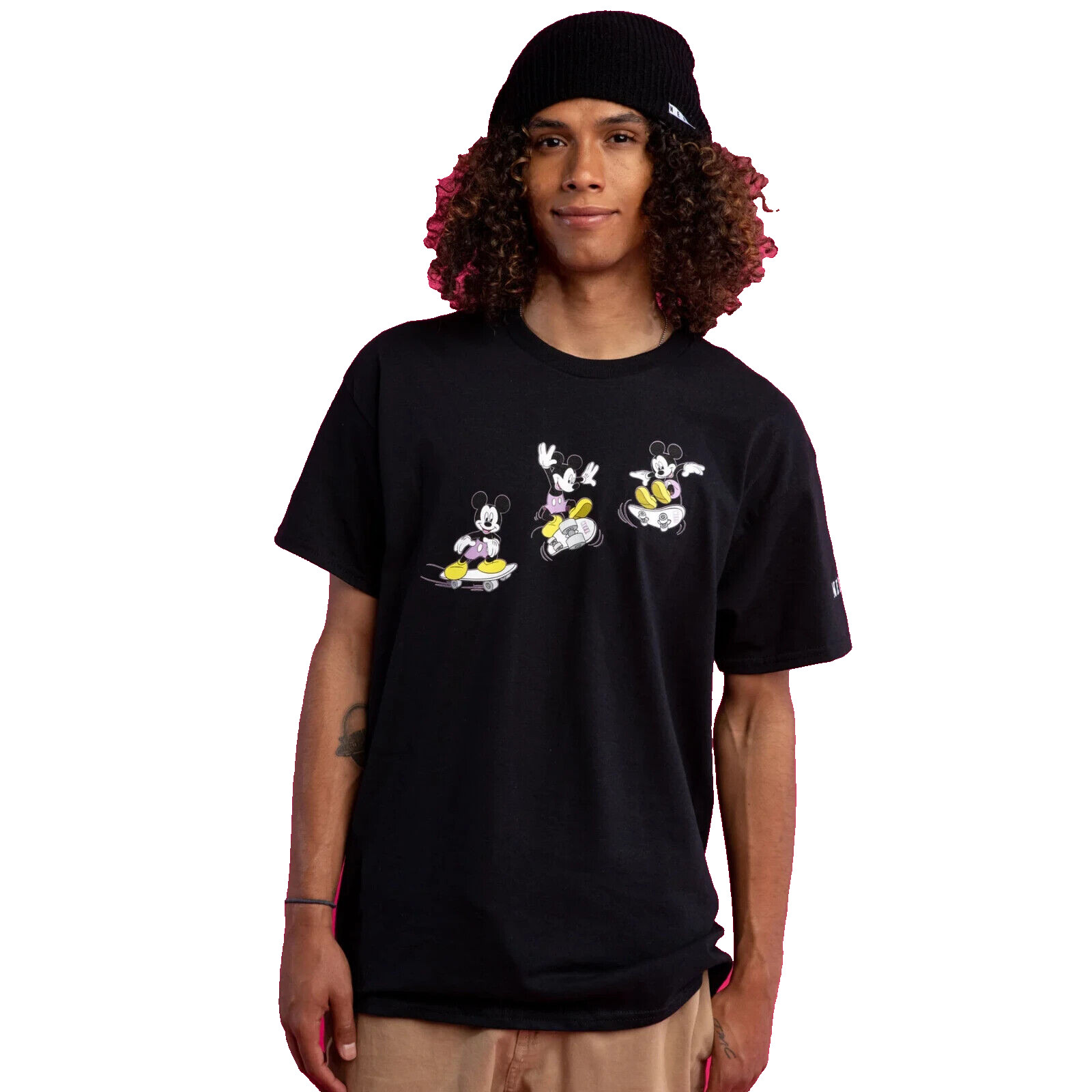 Neff x Disney Mens Mickey Mouse Skateboarding Kick Flip Landed It Shirt NWT S-XL gallery