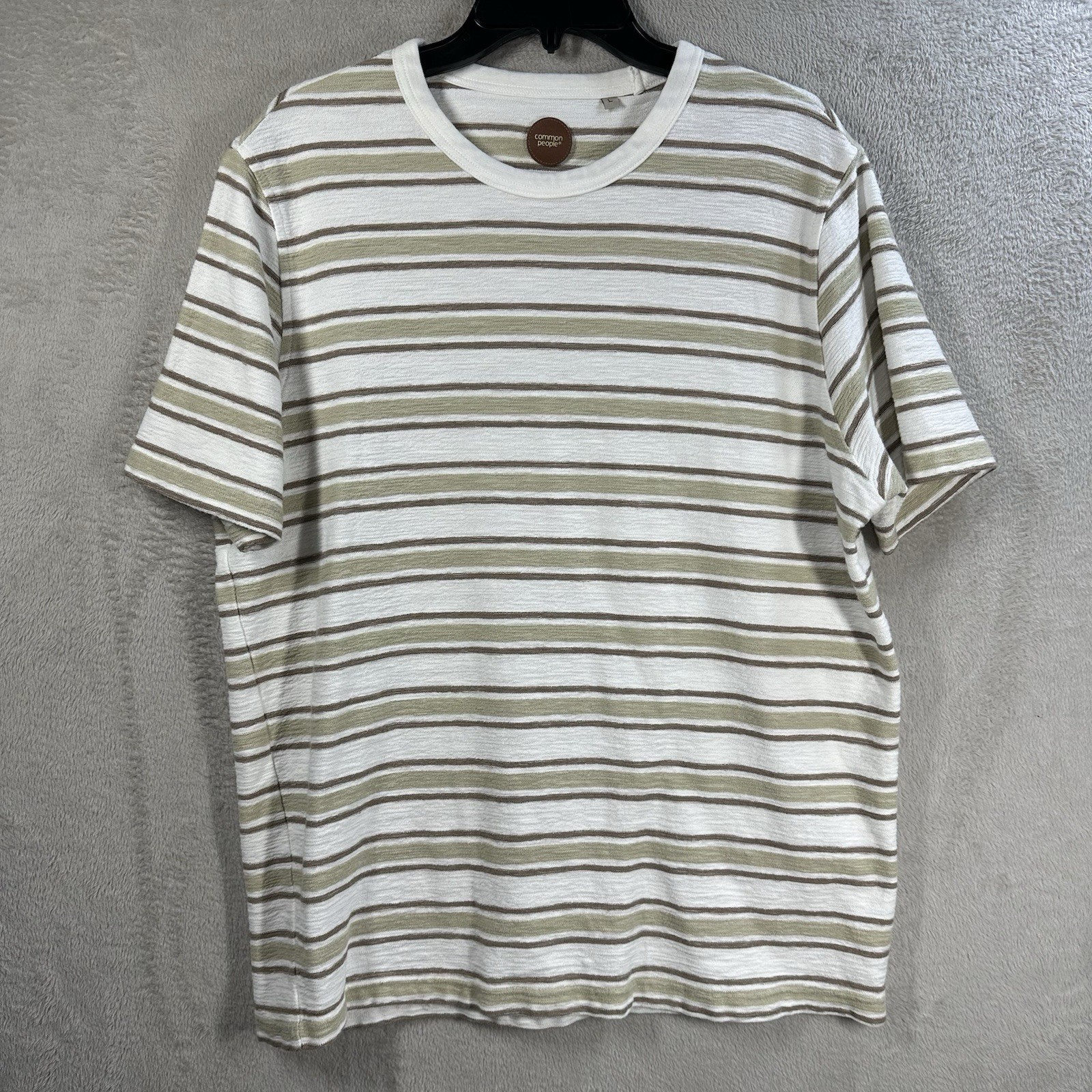Common People Striped Textured Short Sleeve Shirt Men’s L Cotton Relaxed Fit