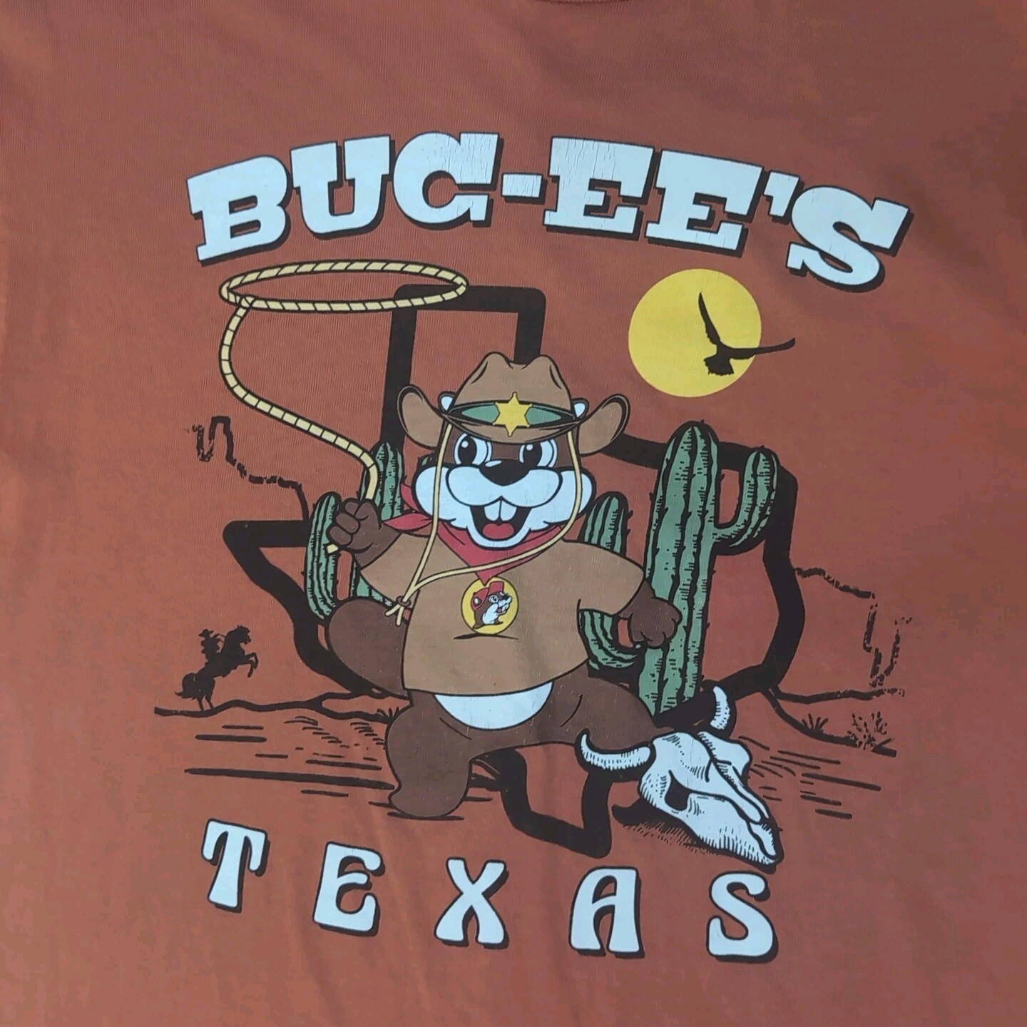 Buc-ees Texas T-shirt Sheriff Beaver Burnt Orange Lasso Western Shirt Size Large gallery