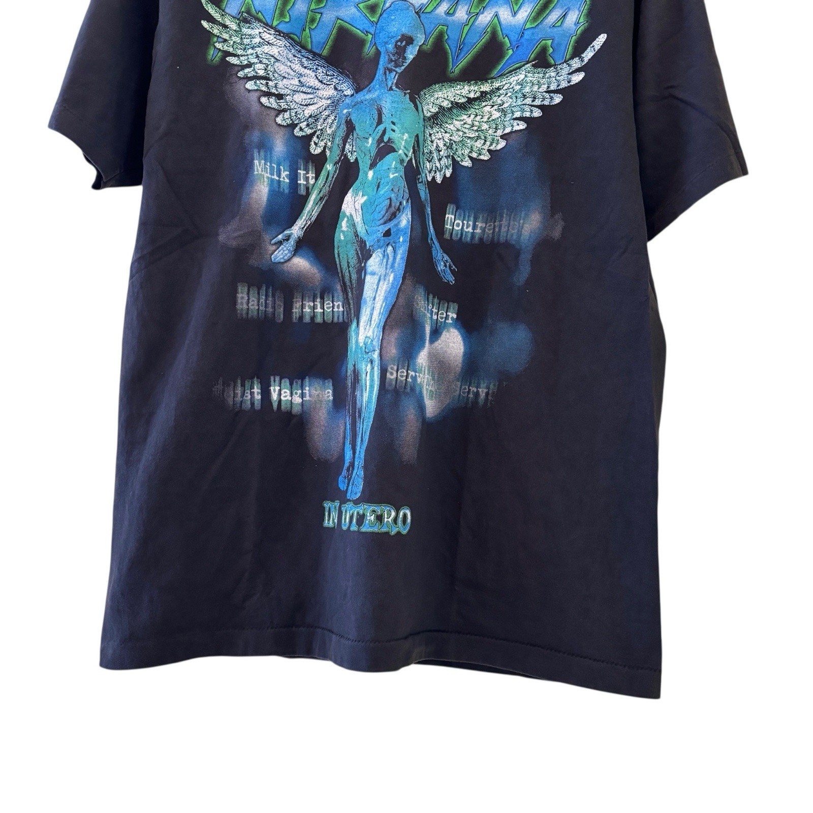 NIRVANA vintage IN UTERO Tour Shirt Blue Single Stitch REPRINT Size XL gallery