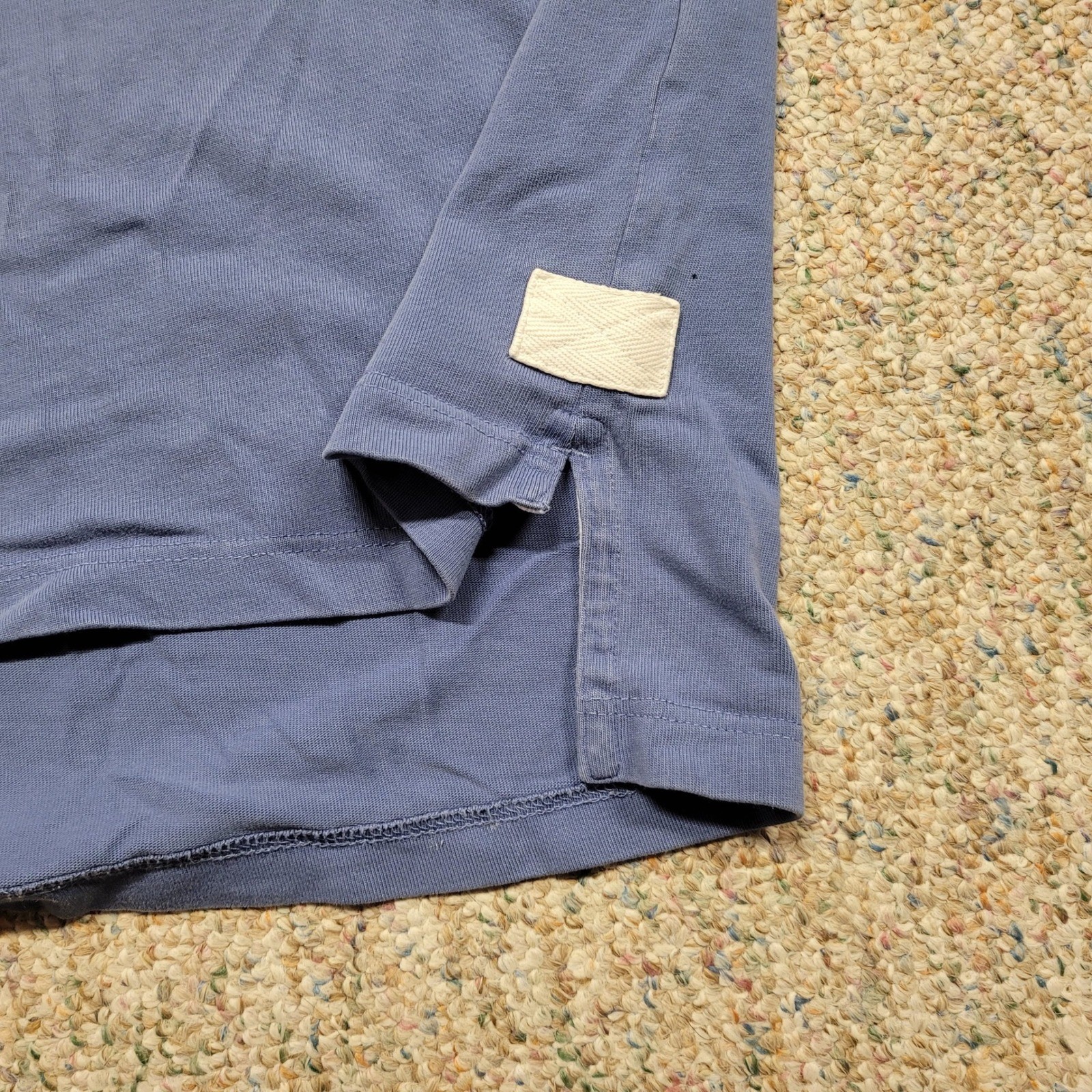 Orvis T-Shirt Mens Medium Blue Short Sleeve Cotton Football Yoke Drop Hem Tee gallery