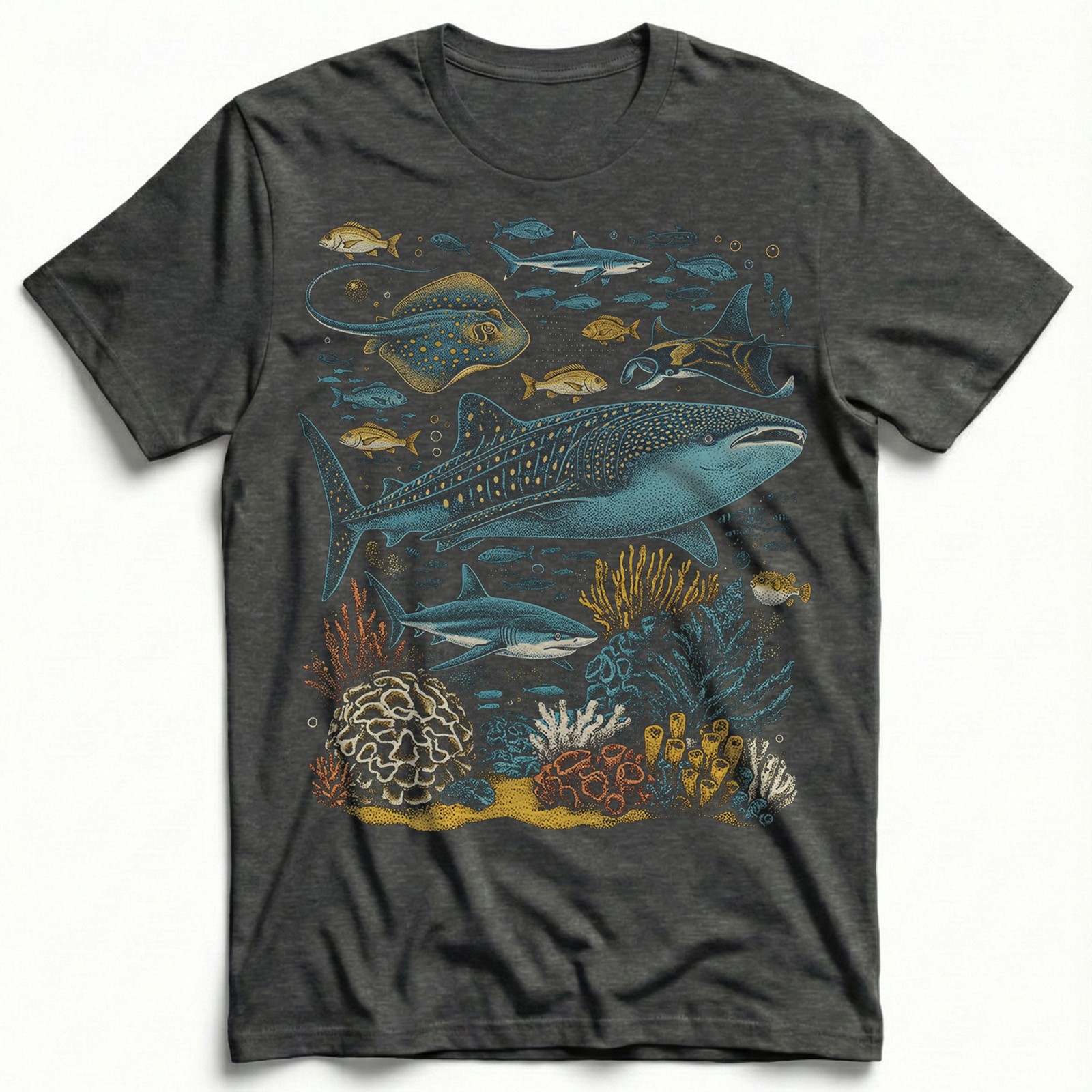 Ocean Sea Life Whale Shark Coral Reef Fish T-Shirt Marine Biology Diver Tee