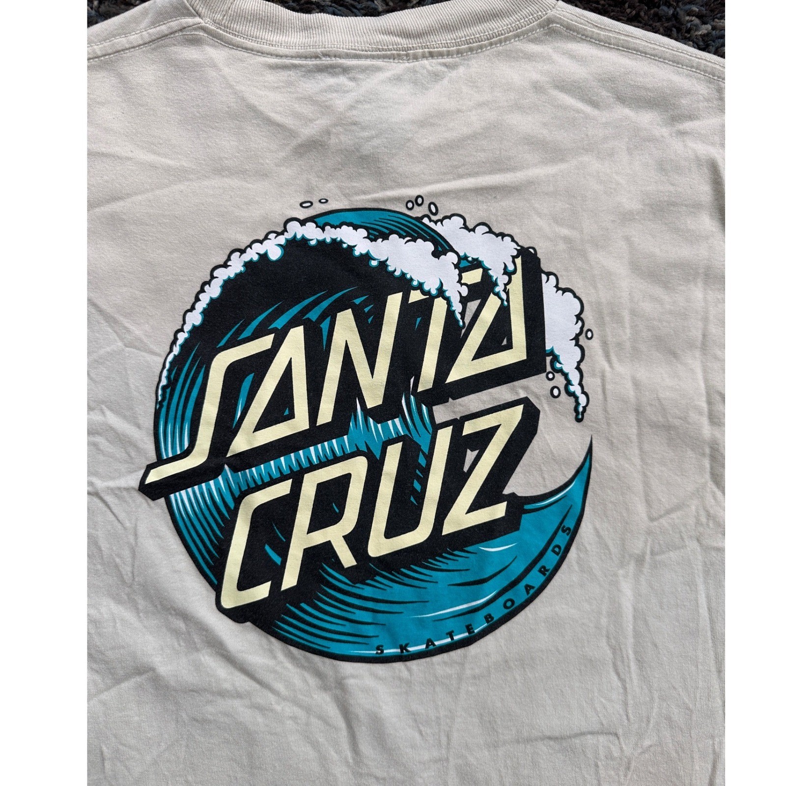 Santa Cruz Wave Logo Graphic T-Shirt Mens Medium Off-White Excellent Skate Tee gallery