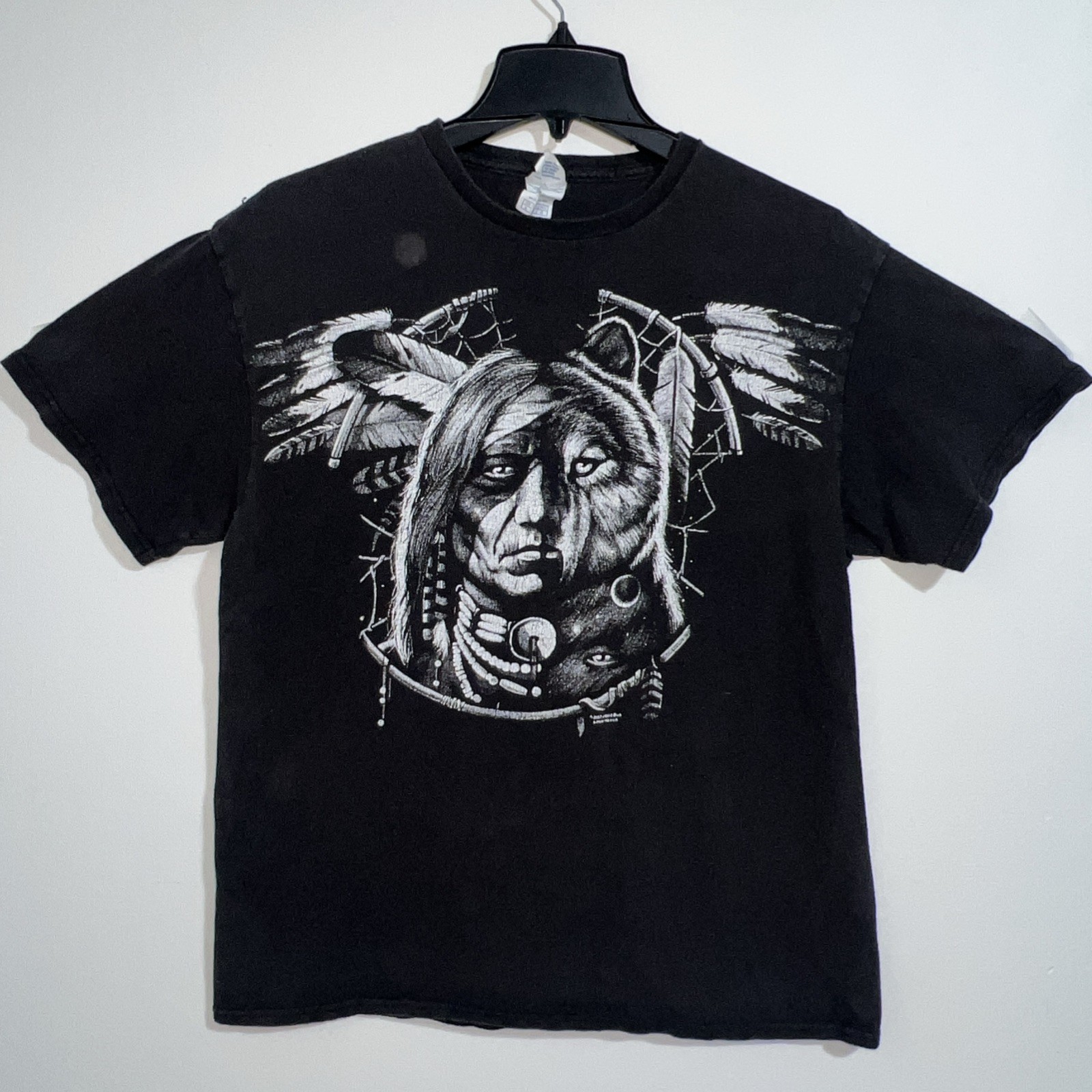 VTG Dreamcatcher American Indian Wolf Shirt Men’s L Liquid Blue Print Delta Pro gallery