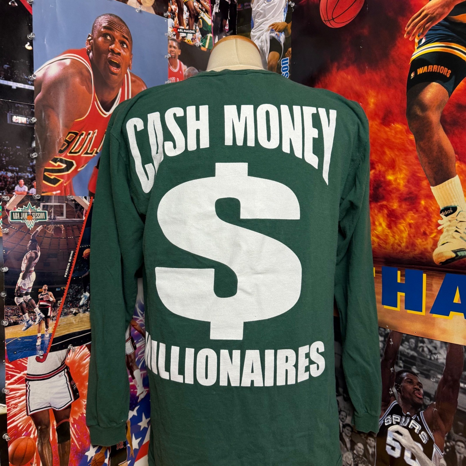 Vintage 90s BG Cash Money Millionaires Long Sleeve Shirt Green Rap Tee Sz Large gallery