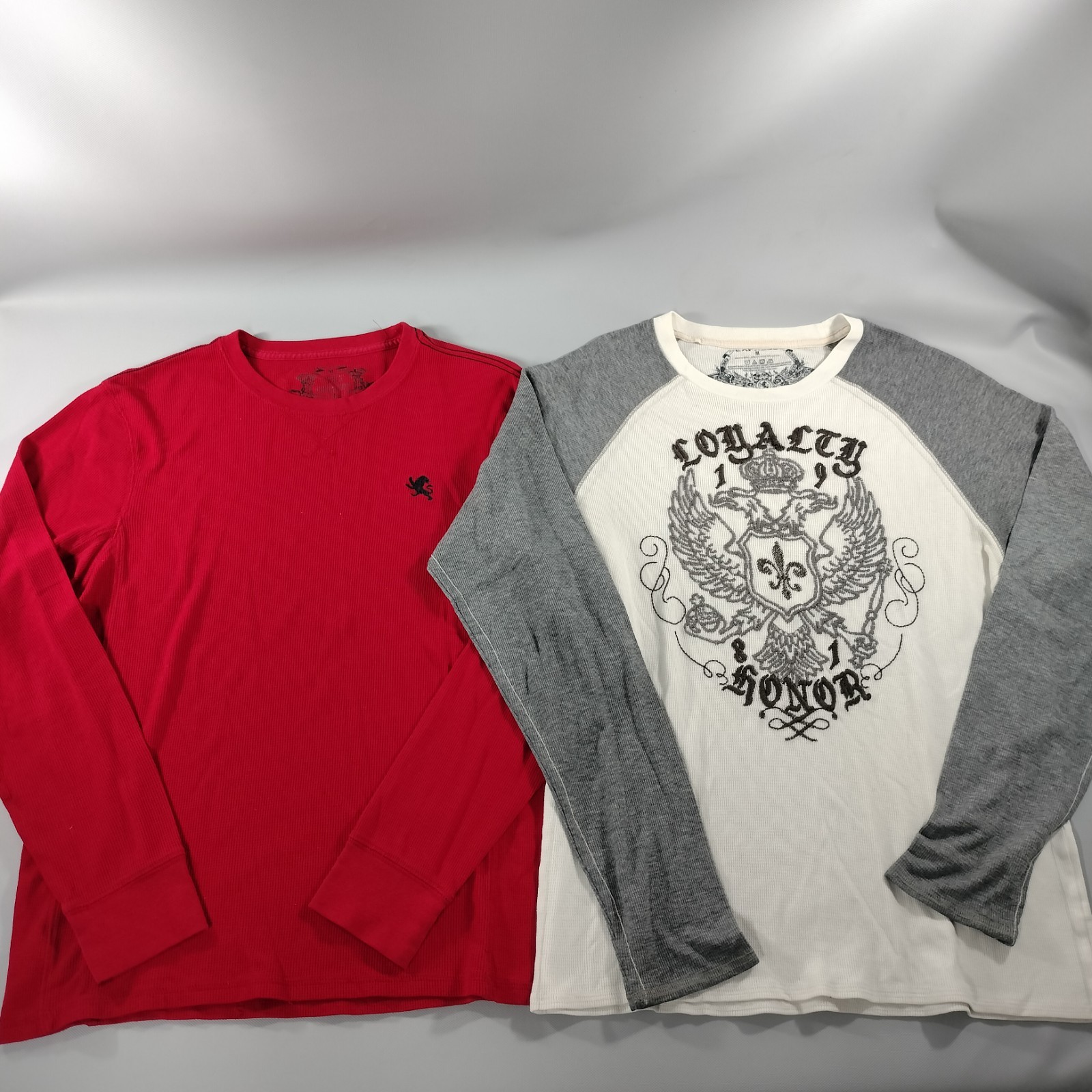 Express Lot of 2 Red White Gray Crew Neck Pull On Long Sleeve T-shirts Mens Sz M gallery