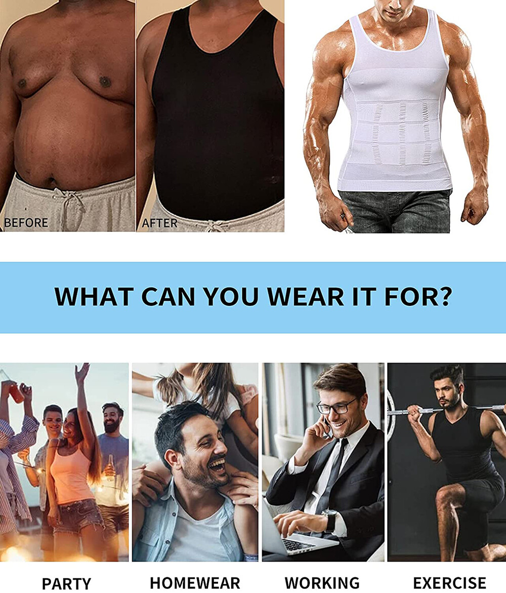 Men Slimming Body Shaper Abs Abdomen Compression Vest Workout Tank Tops Shirts gallery