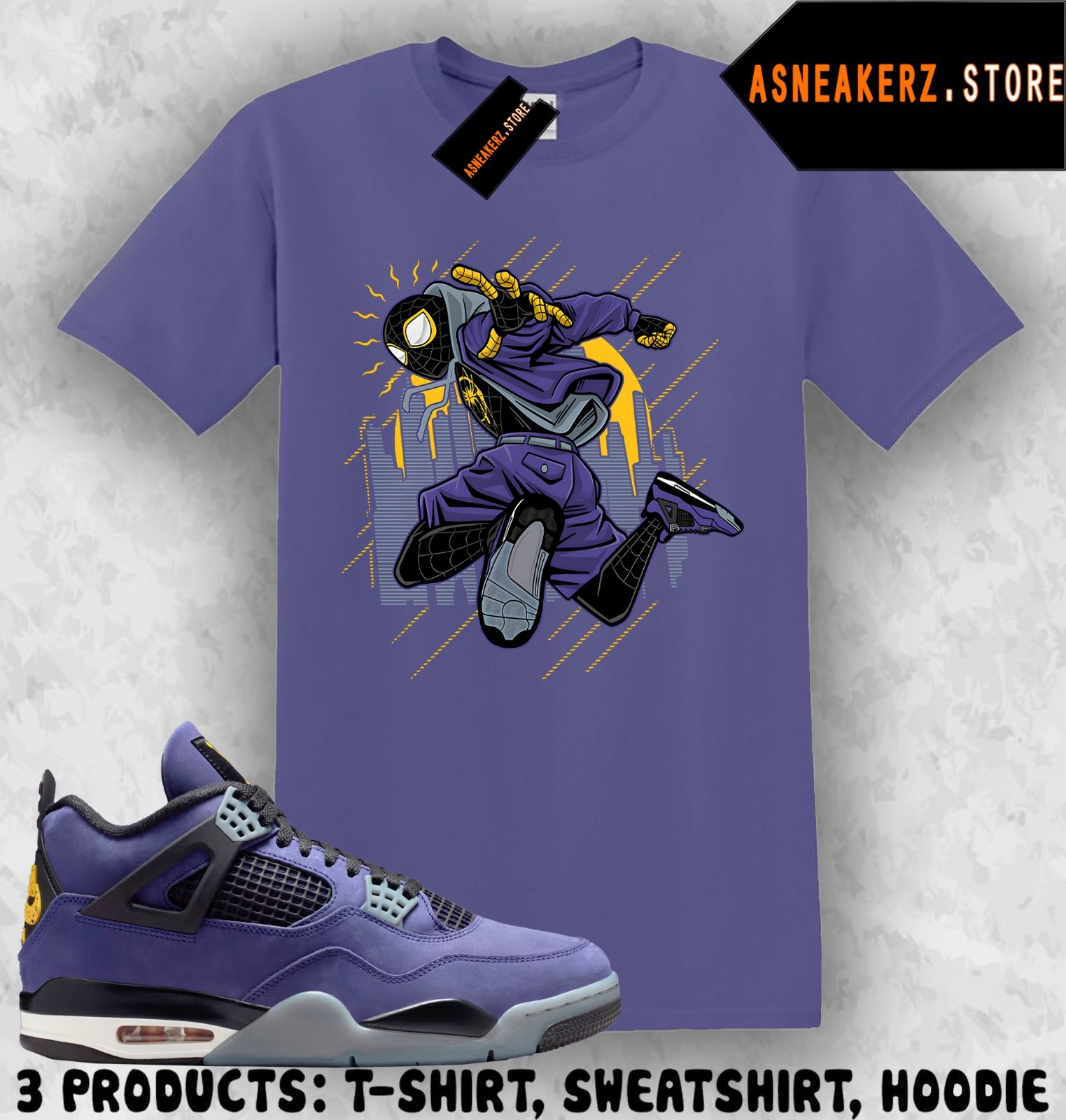 Tee Shirt Matching AJ 4 Lakers Lakeshow 2026 Match Sneaker Miles Morales T-Shirt gallery
