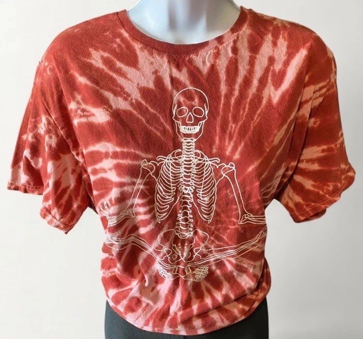 Chemistry Red Tie-Dye Short Sleeve 100% Cotton Tee Namaste Skeleton Yoga Large gallery