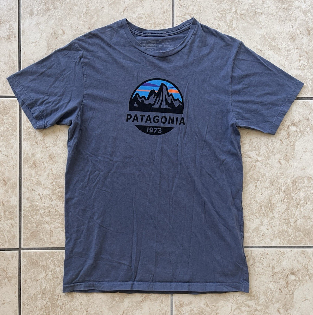 Patagonia Sports Men’s Short Sleeve Slim T-Shirt Medium Blue Climbing Trail Top gallery