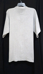 Mens XL THIN Burlap EMBROIDERED Tunic Beach Shirt Top Light Gray White Tie Neck