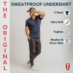 Mens Sweatproof Undershirt – Cotton V Neck T-Shirt with Underarm Sweat Pads –