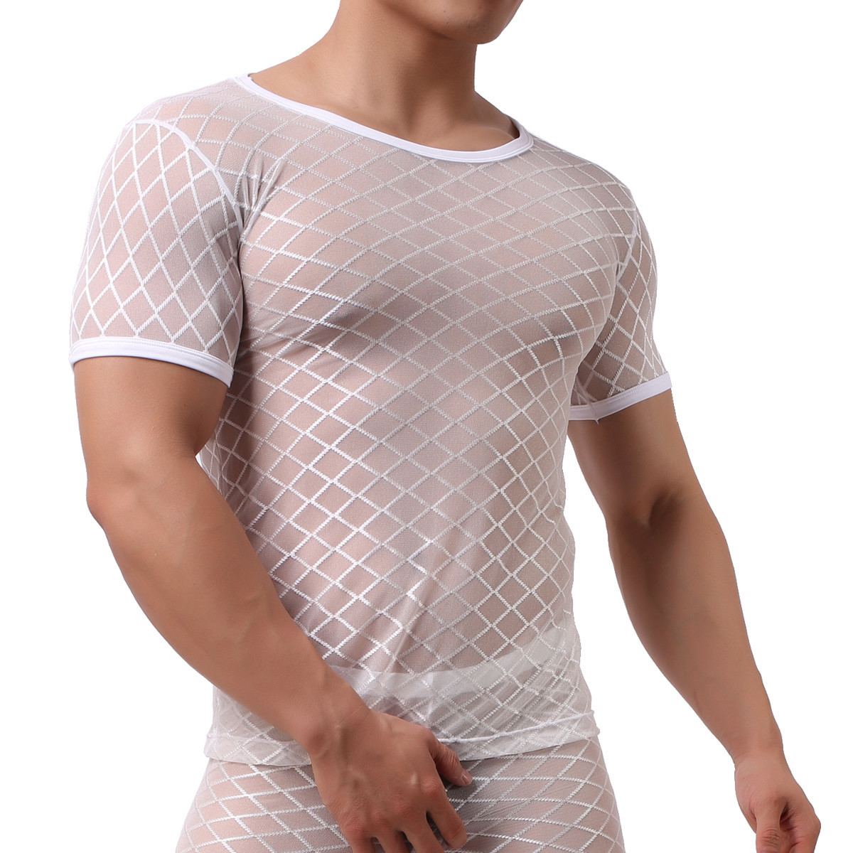 Fetish Mens Underwear Sheer Mesh Muscle T-Shirt Tank Tops Long Johns Trousers gallery