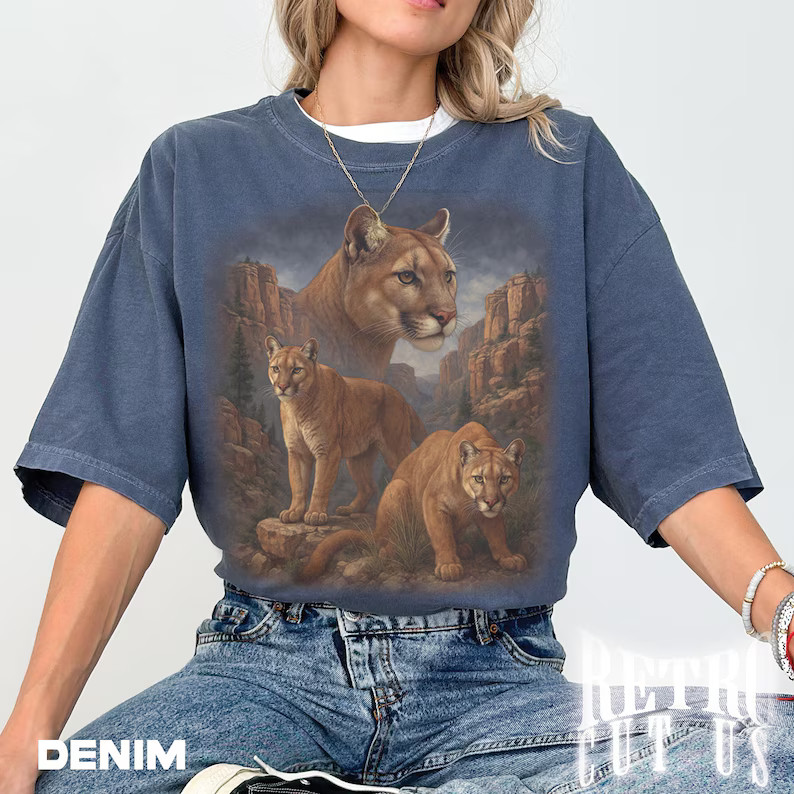 Vintage Mountain Lion Comfort Tee Shirt Retro Style Big Cat Wildlife Animal gallery
