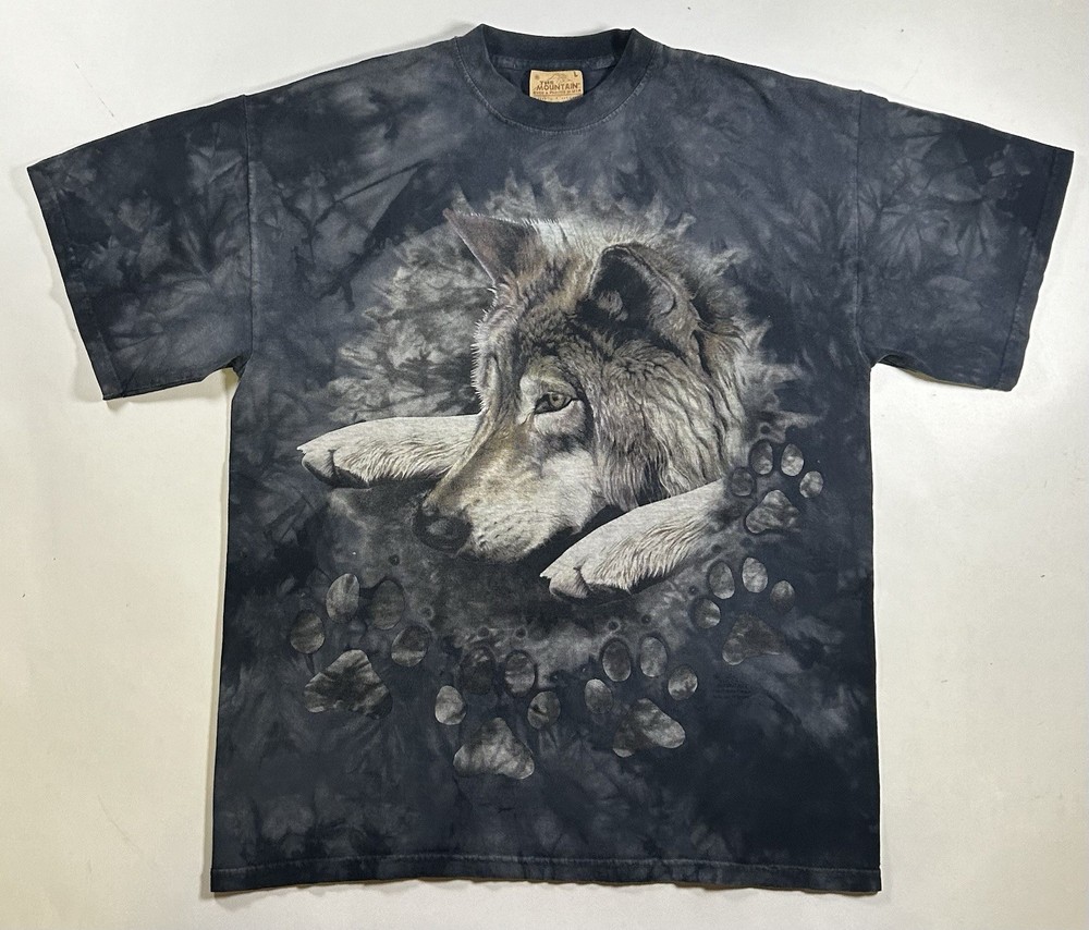 Vintage The Mountain Black Wolf Paws Animals Outdoor 2002 Rusty Fretner Tee Larg